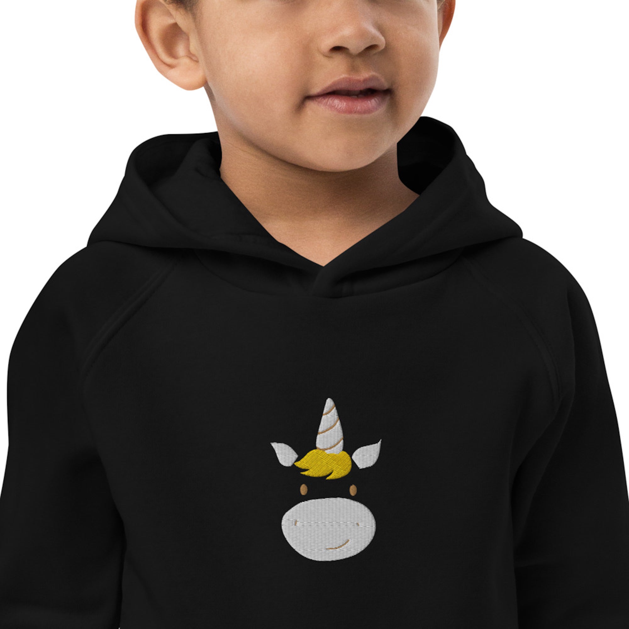Unicorn Kids Eco Hoodie with cute animals, Organic Cotton pullover for children in black, gift idea for kids, soft hoodie for kids-0
