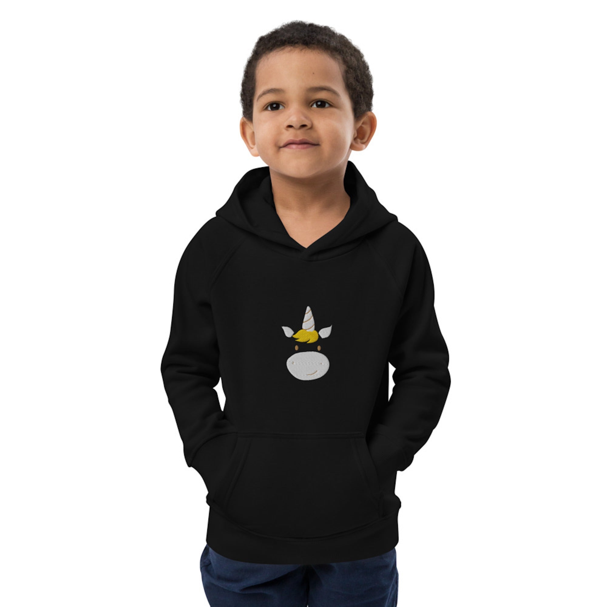 Unicorn Kids Eco Hoodie with cute animals, Organic Cotton pullover for children in black, gift idea for kids, soft hoodie for kids-3