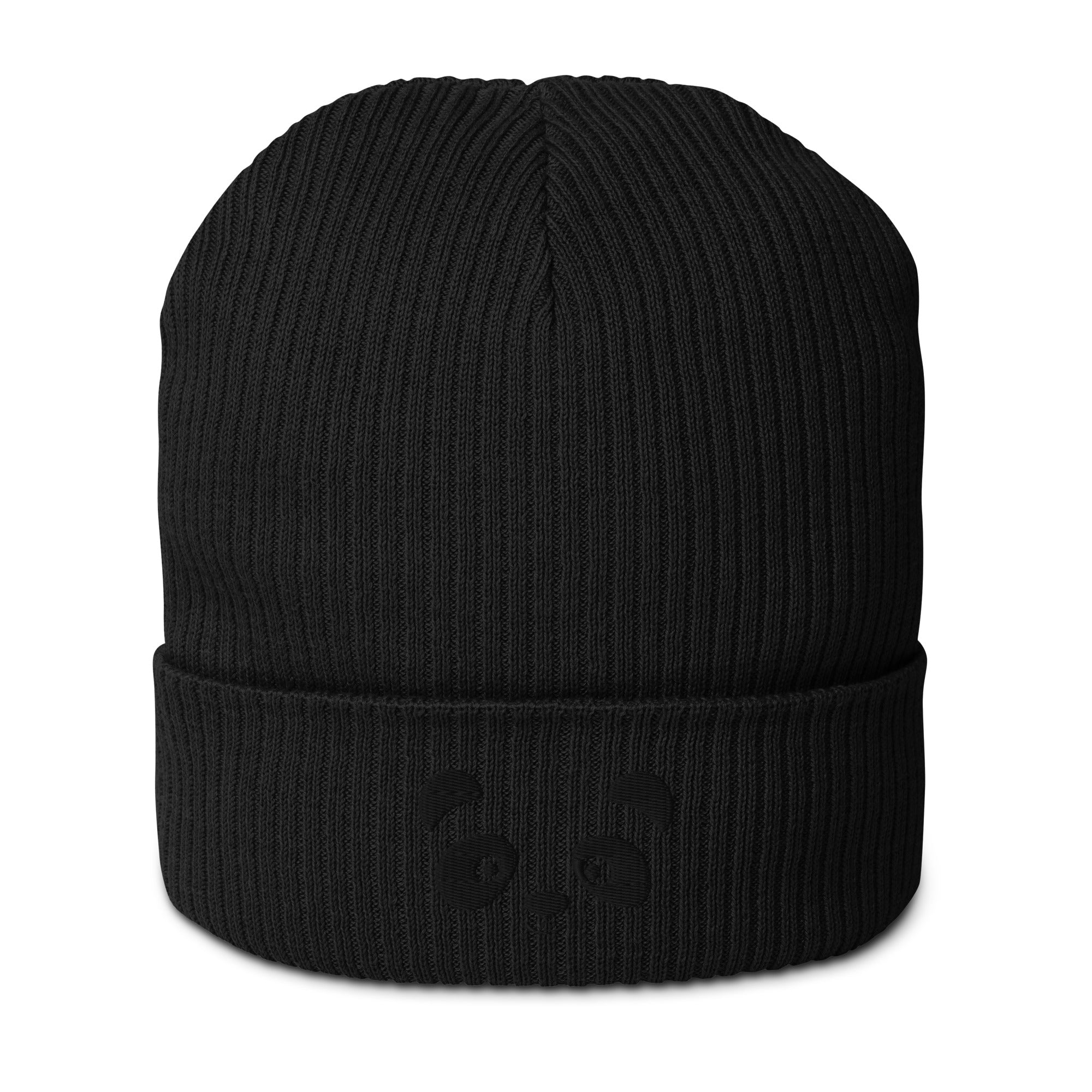 Panda face black embroidered, organic cotton ribbed beanie-14