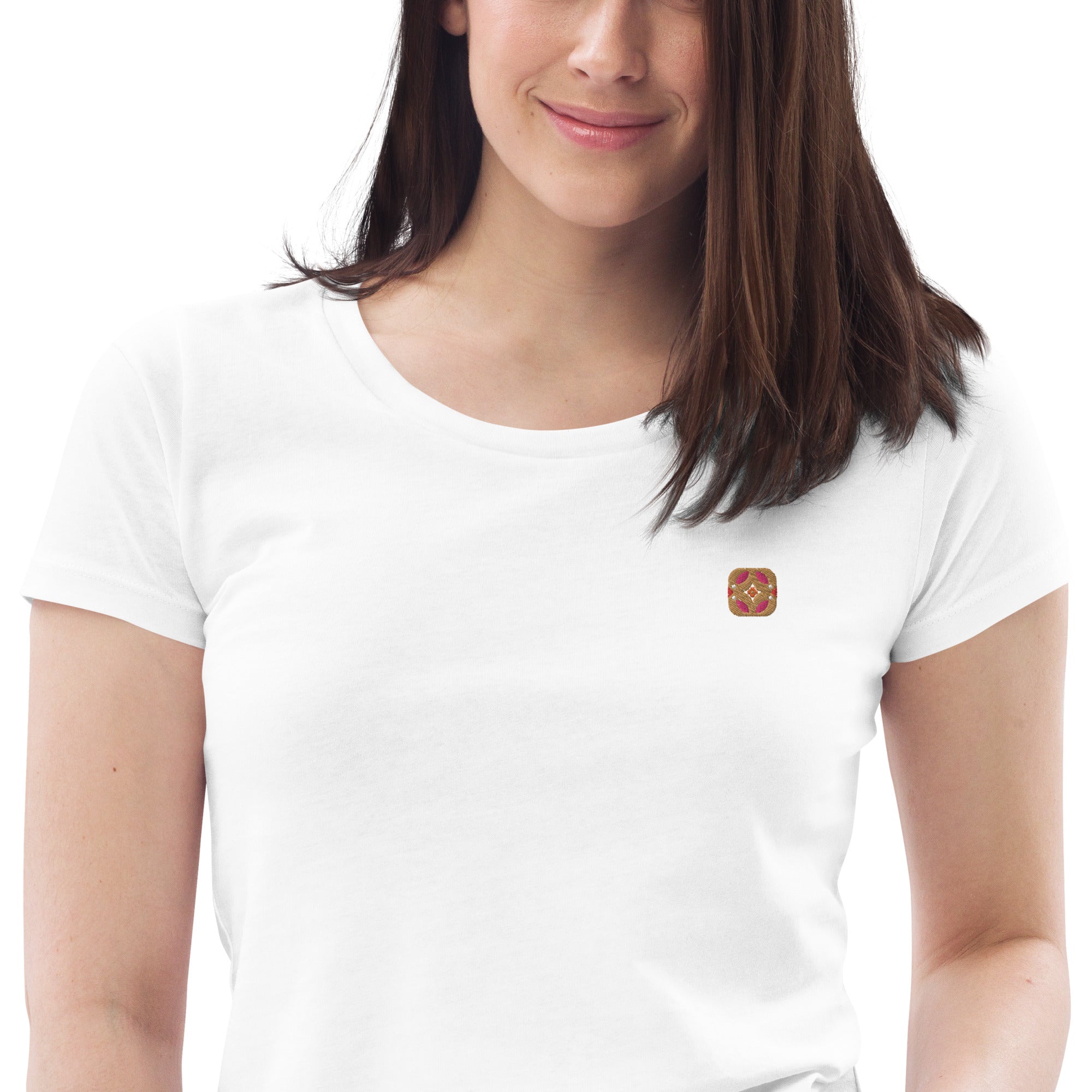 Embroidered spring birds Bauhaus style white T-shirt in organic cotton - Women white-0