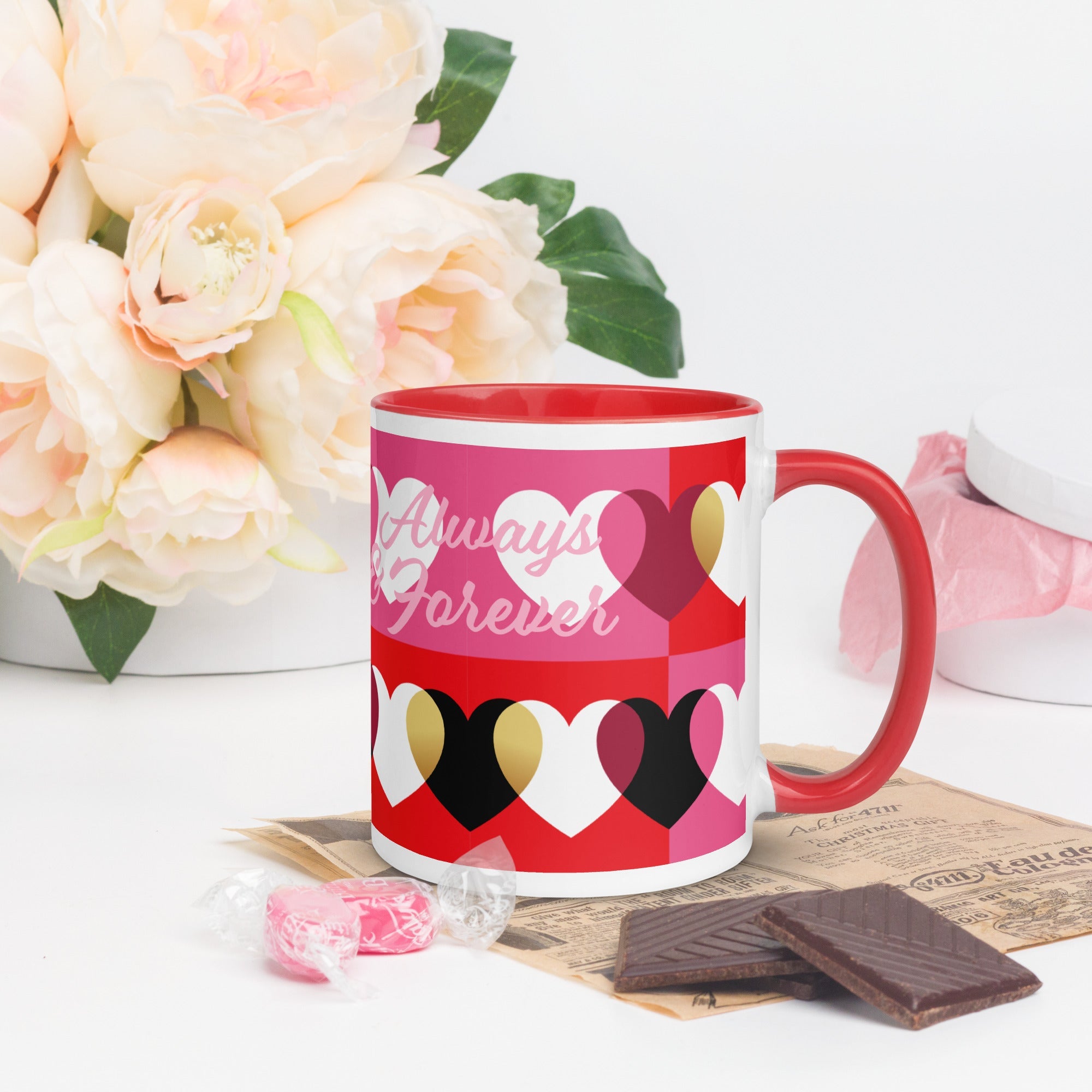 Always & Forever mug with hearts, black, red-1