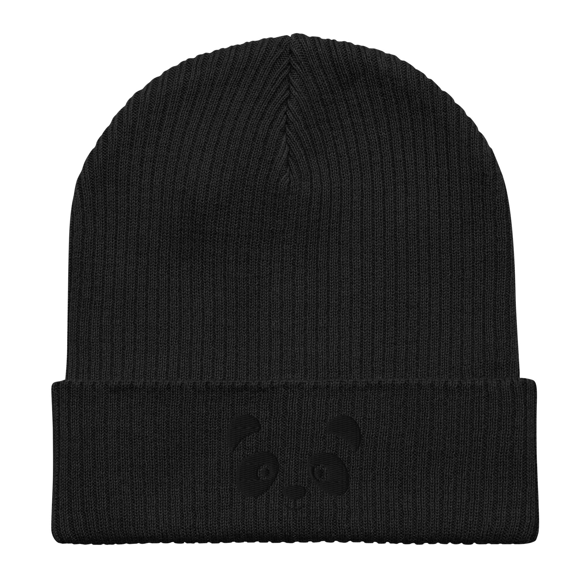 Panda face black embroidered, organic cotton ribbed beanie-16