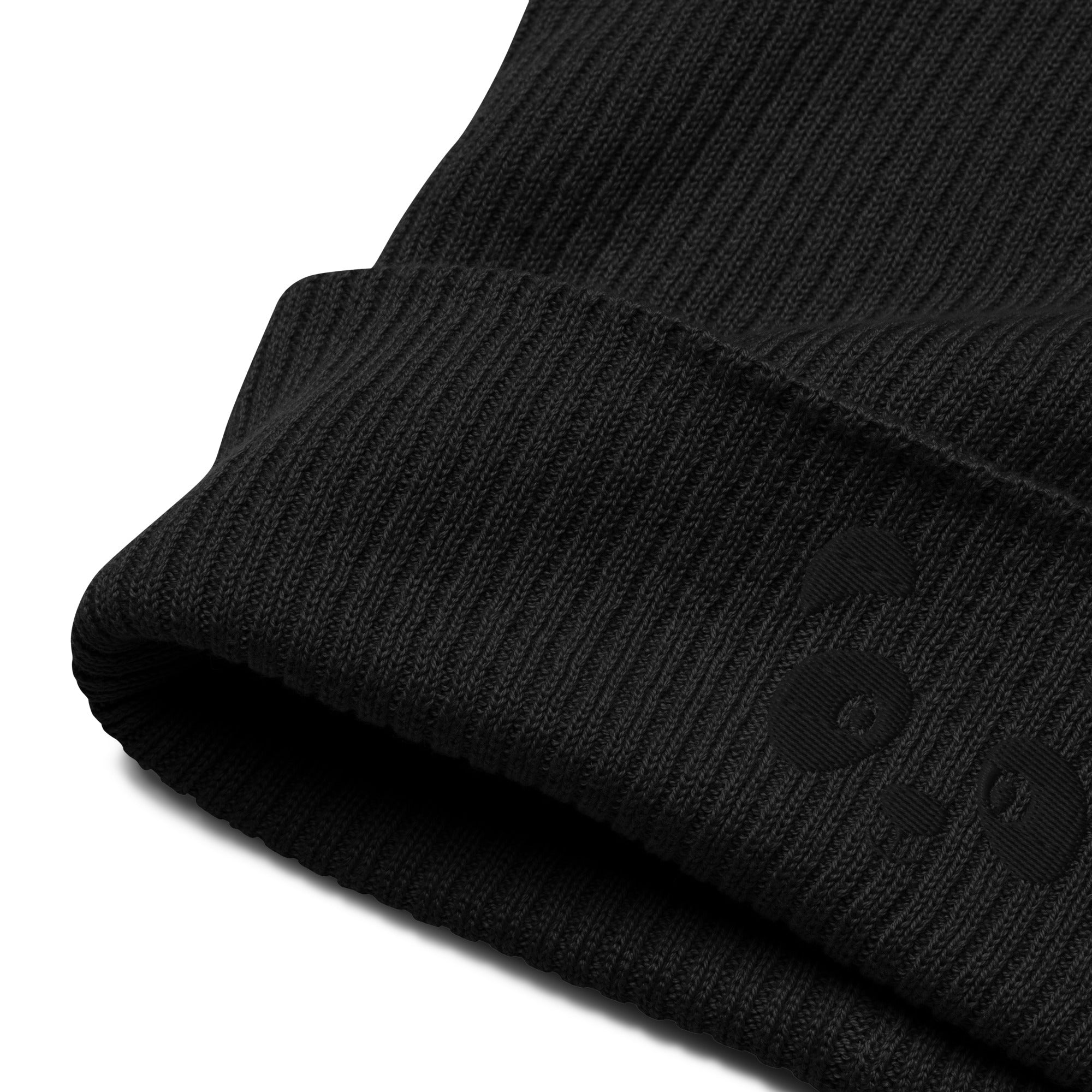 Panda face black embroidered, organic cotton ribbed beanie-30
