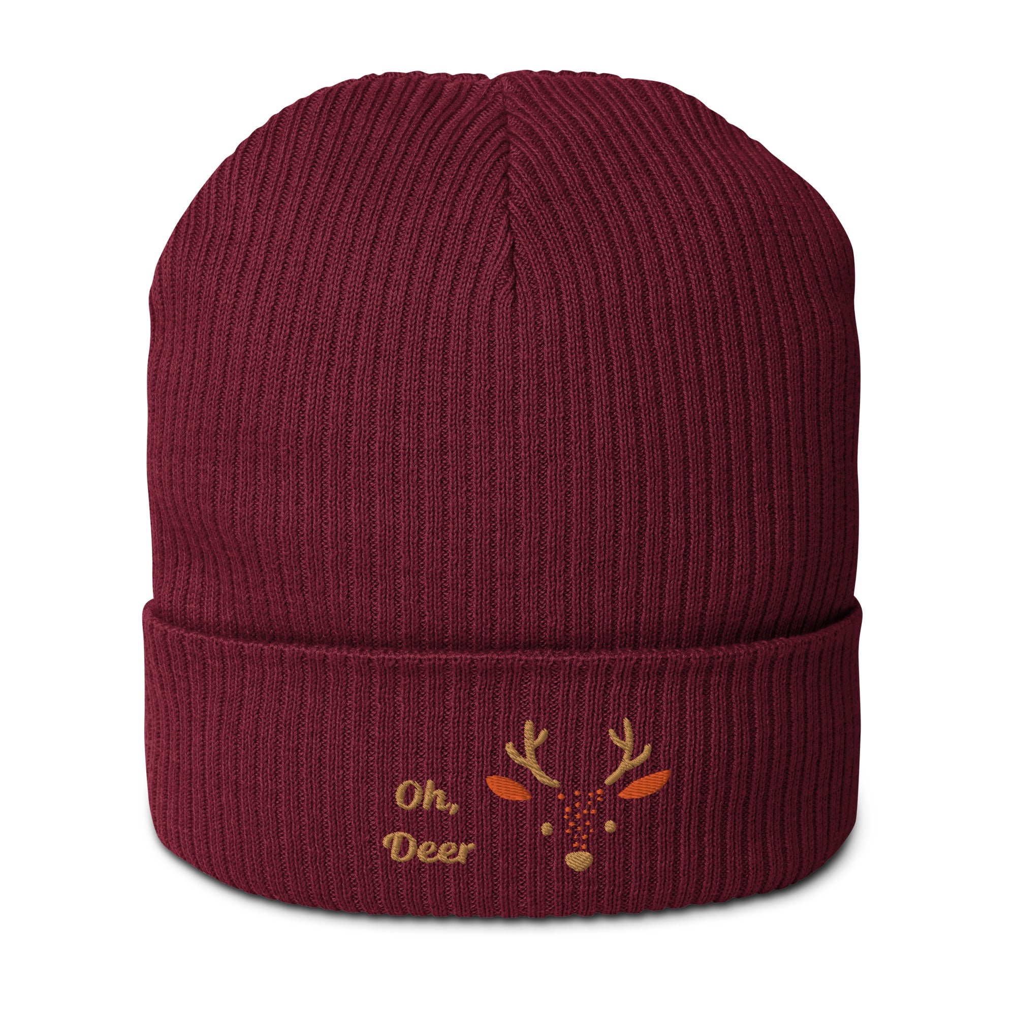 Cute deer embroidered organic ribbed beanie-26