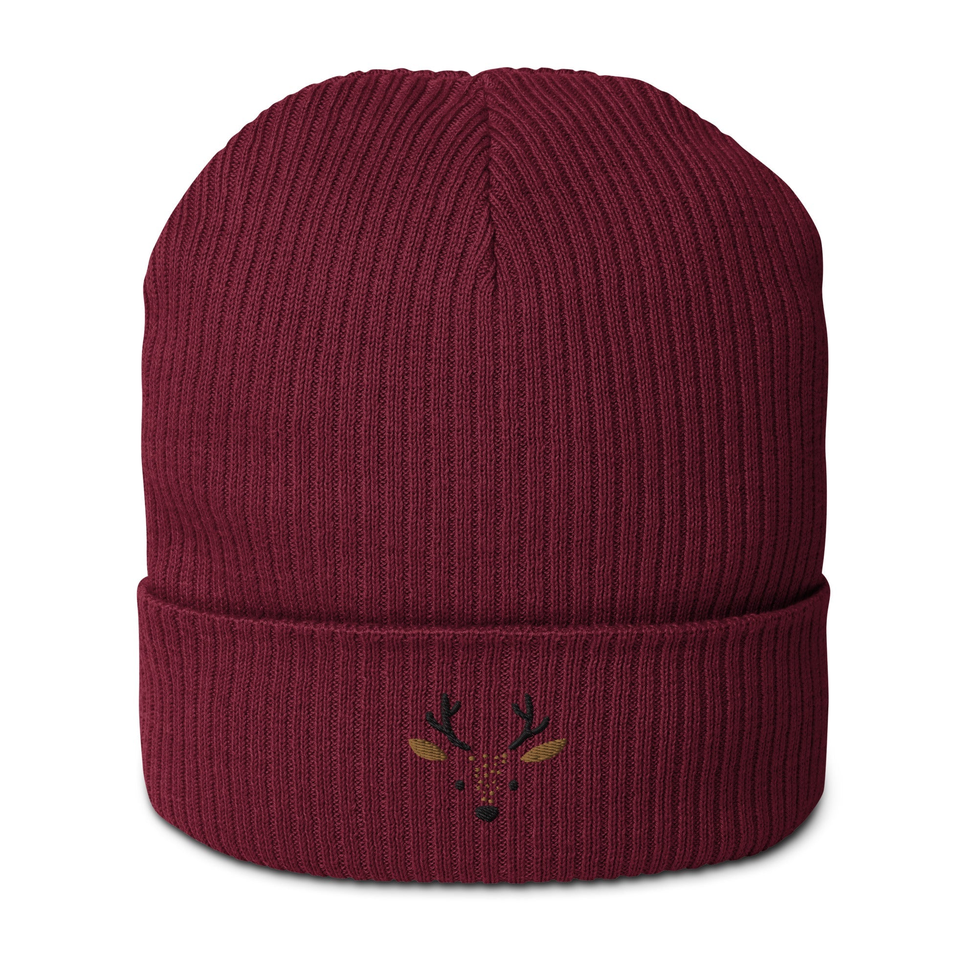 Cute deer embroidered organic ribbed beanie-9