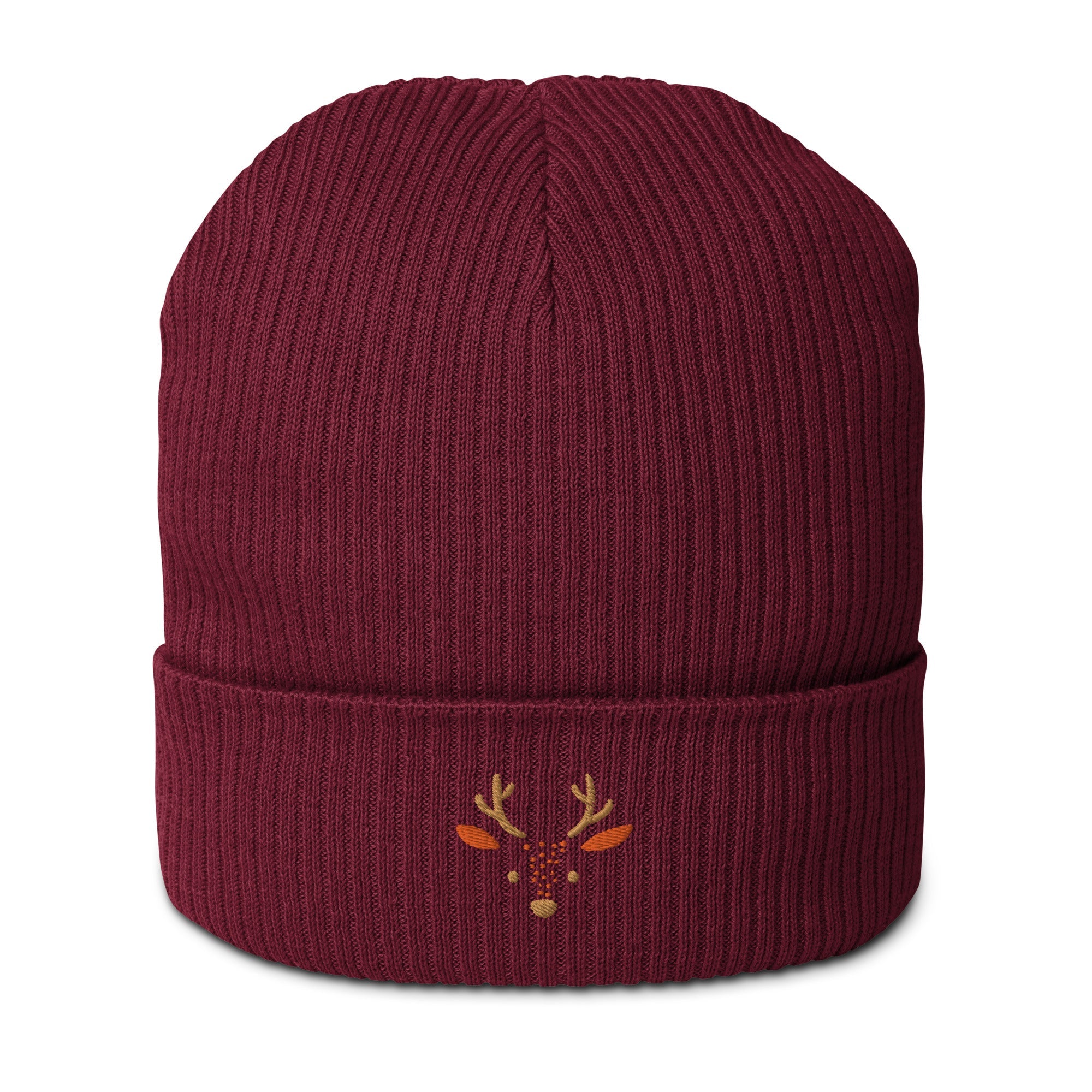 Cute deer embroidered organic ribbed beanie-14