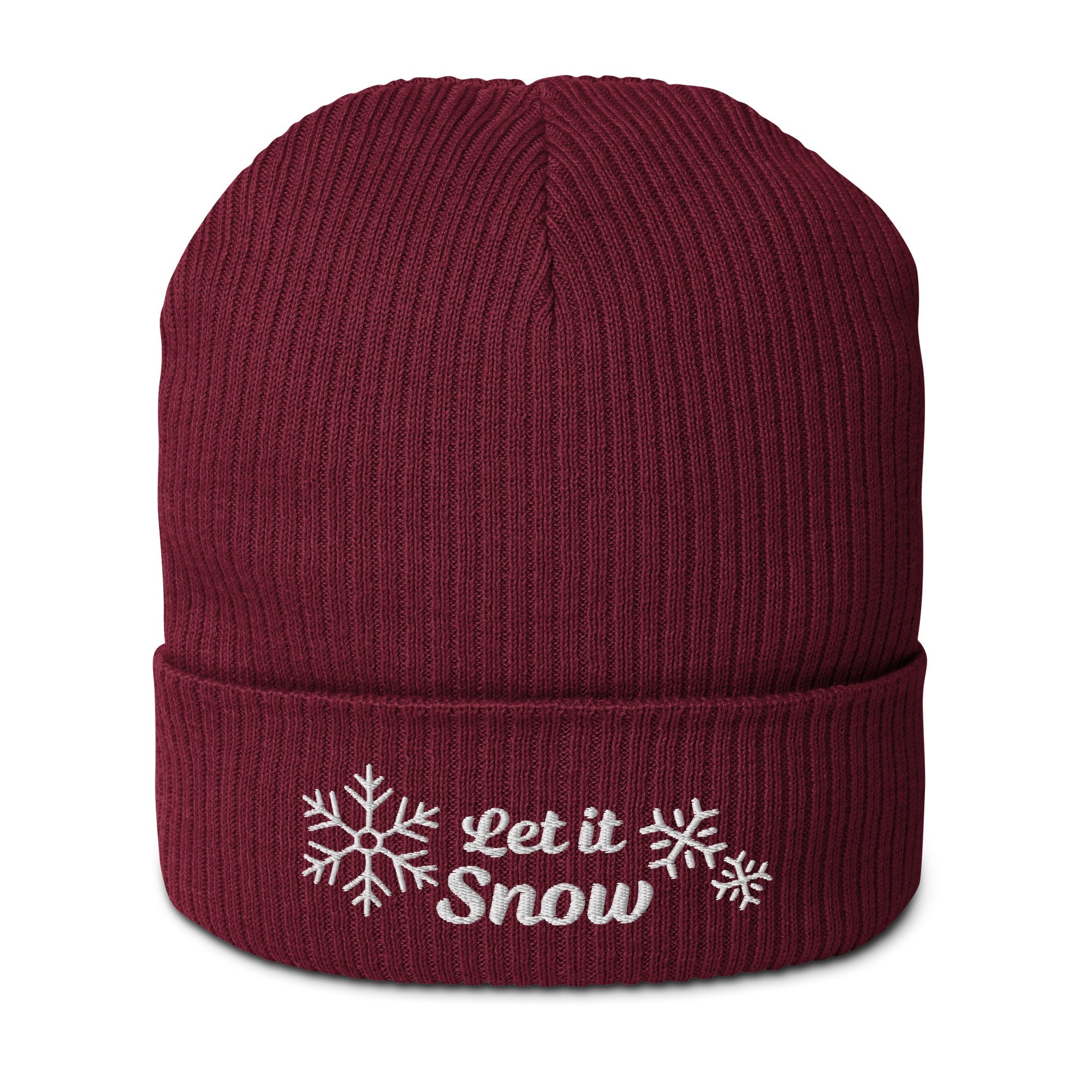 Let it snow embroidered organic ribbed beanie - cute gift idea for Christmas, for winter-0
