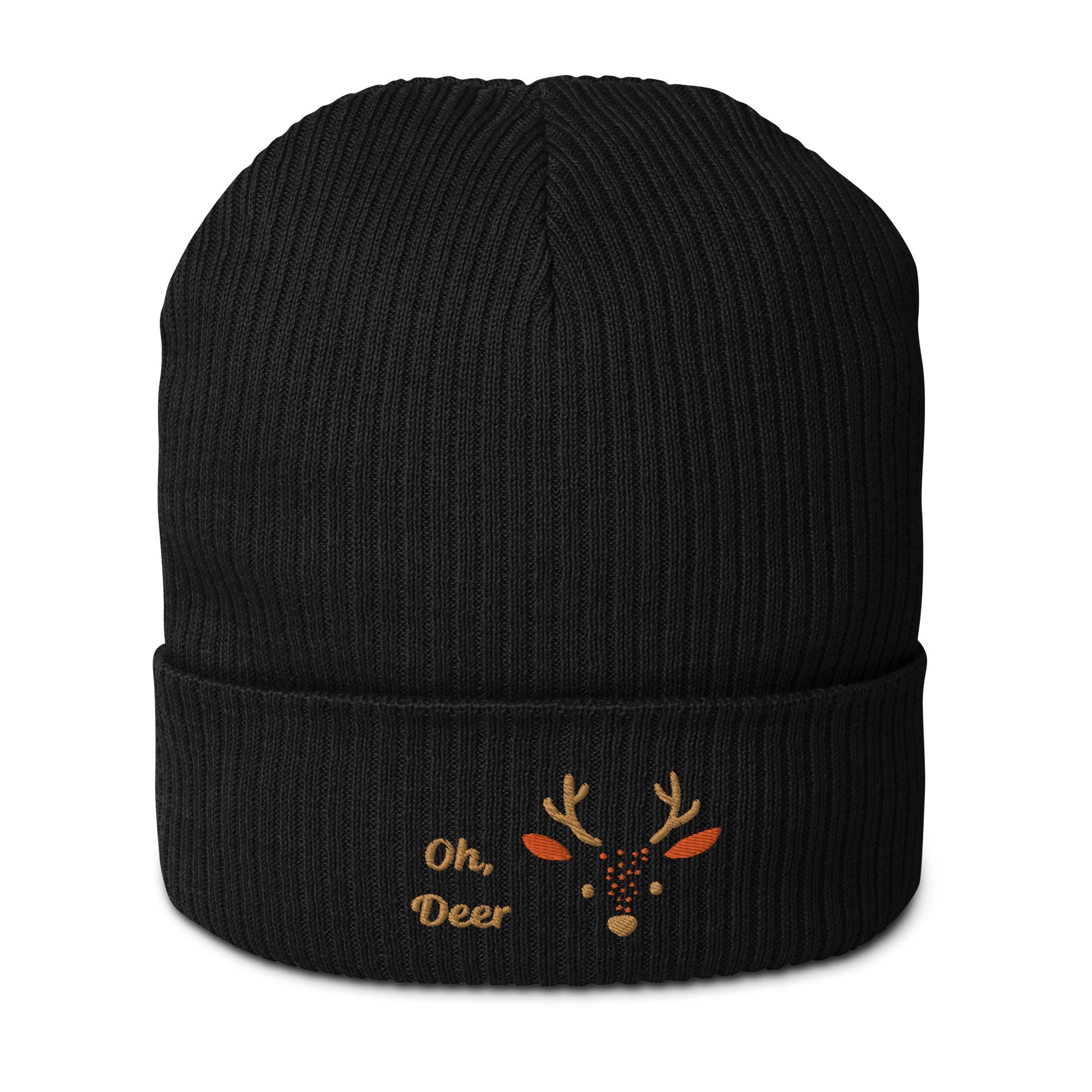 Cute deer embroidered organic ribbed beanie-27