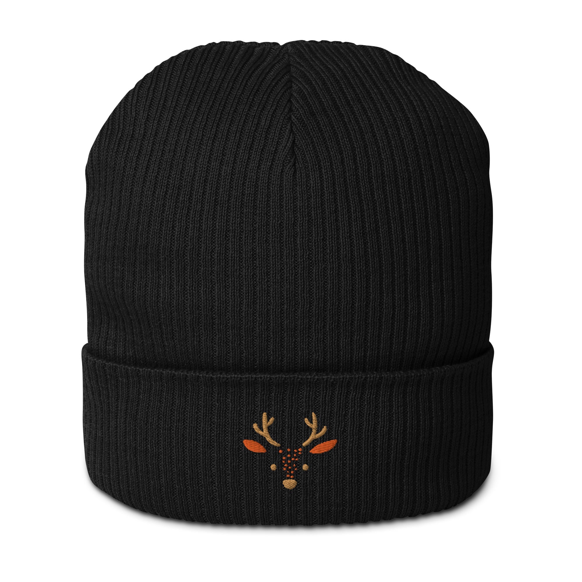 Cute deer embroidered organic ribbed beanie-15