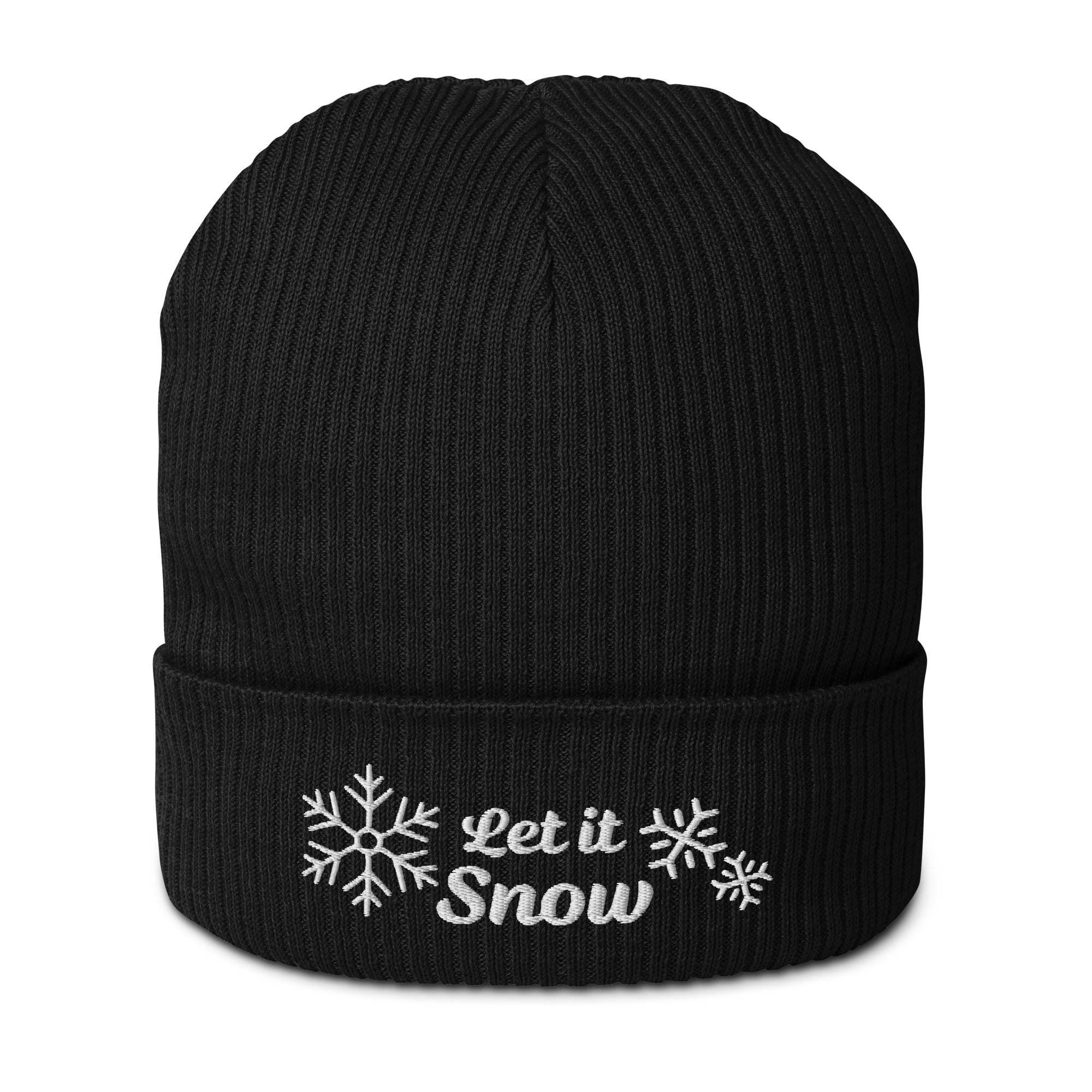 Let it snow embroidered organic ribbed beanie - cute gift idea for Christmas, for winter-5