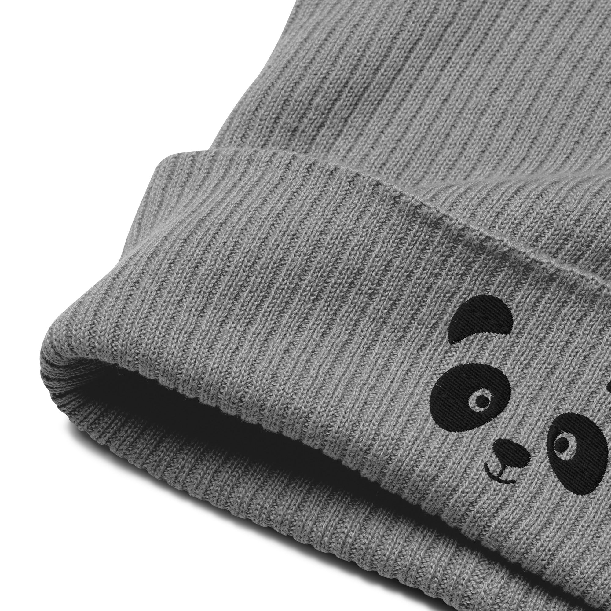 Panda face black embroidered, organic cotton ribbed beanie-4