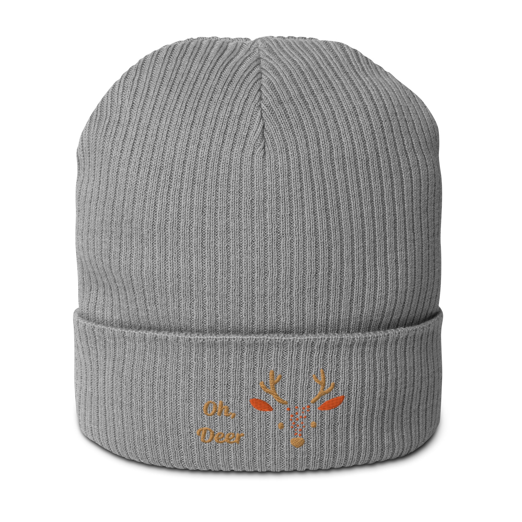 Cute deer embroidered organic ribbed beanie-28