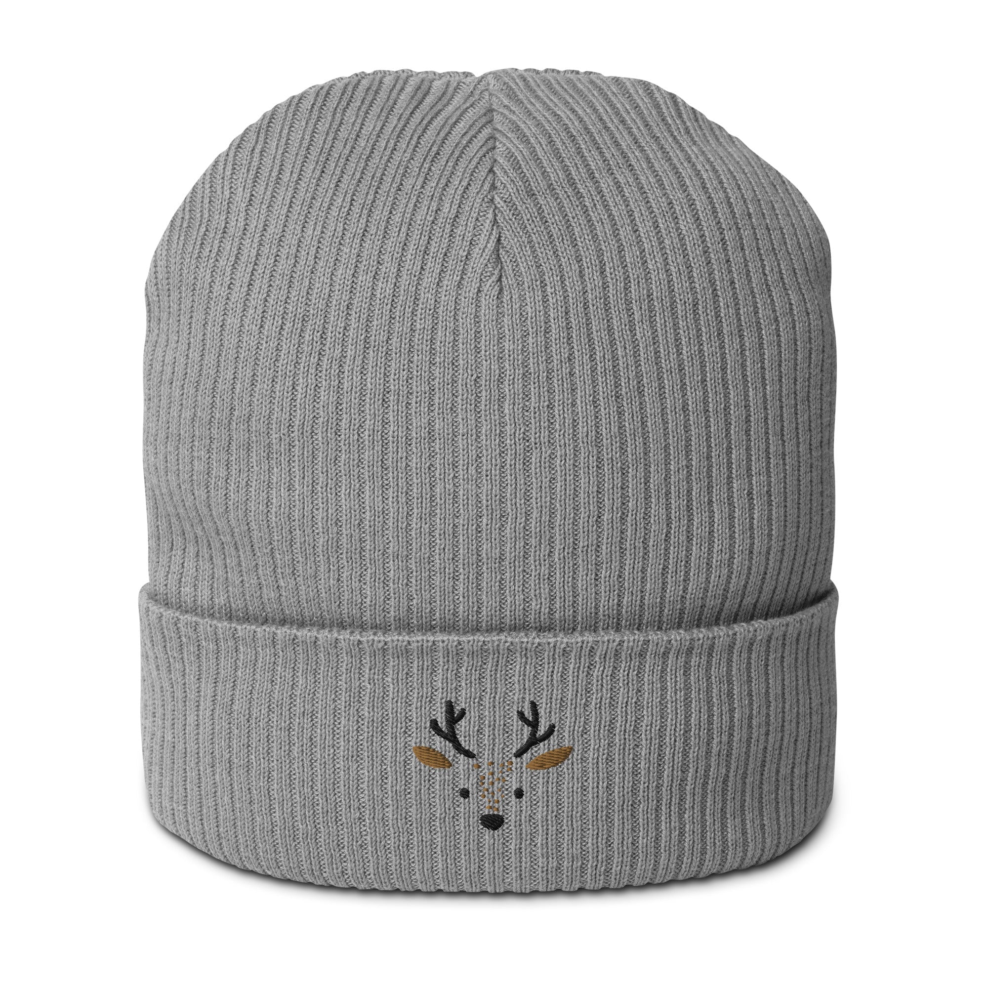 Cute deer embroidered organic ribbed beanie-4