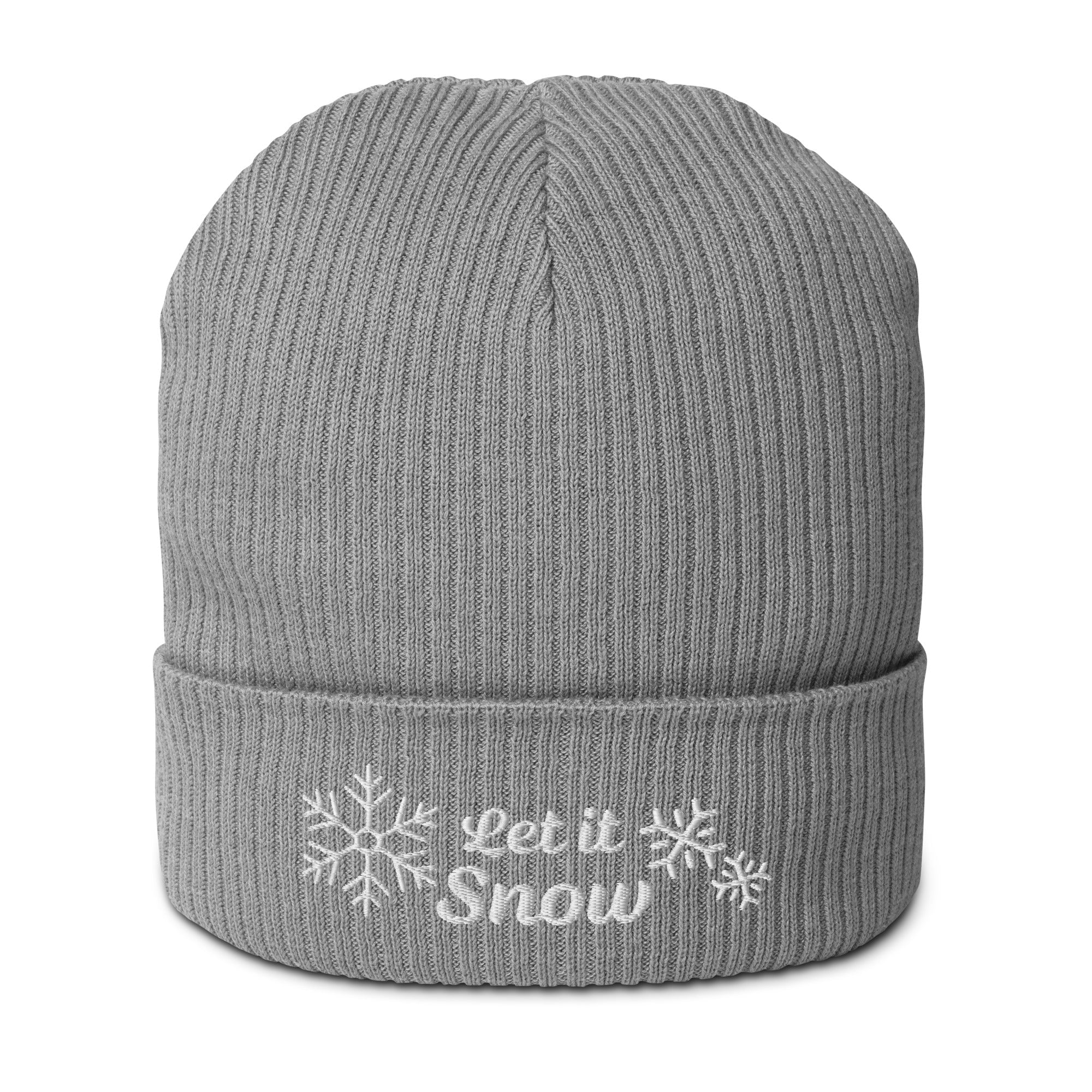 Let it snow embroidered organic ribbed beanie - cute gift idea for Christmas, for winter-10