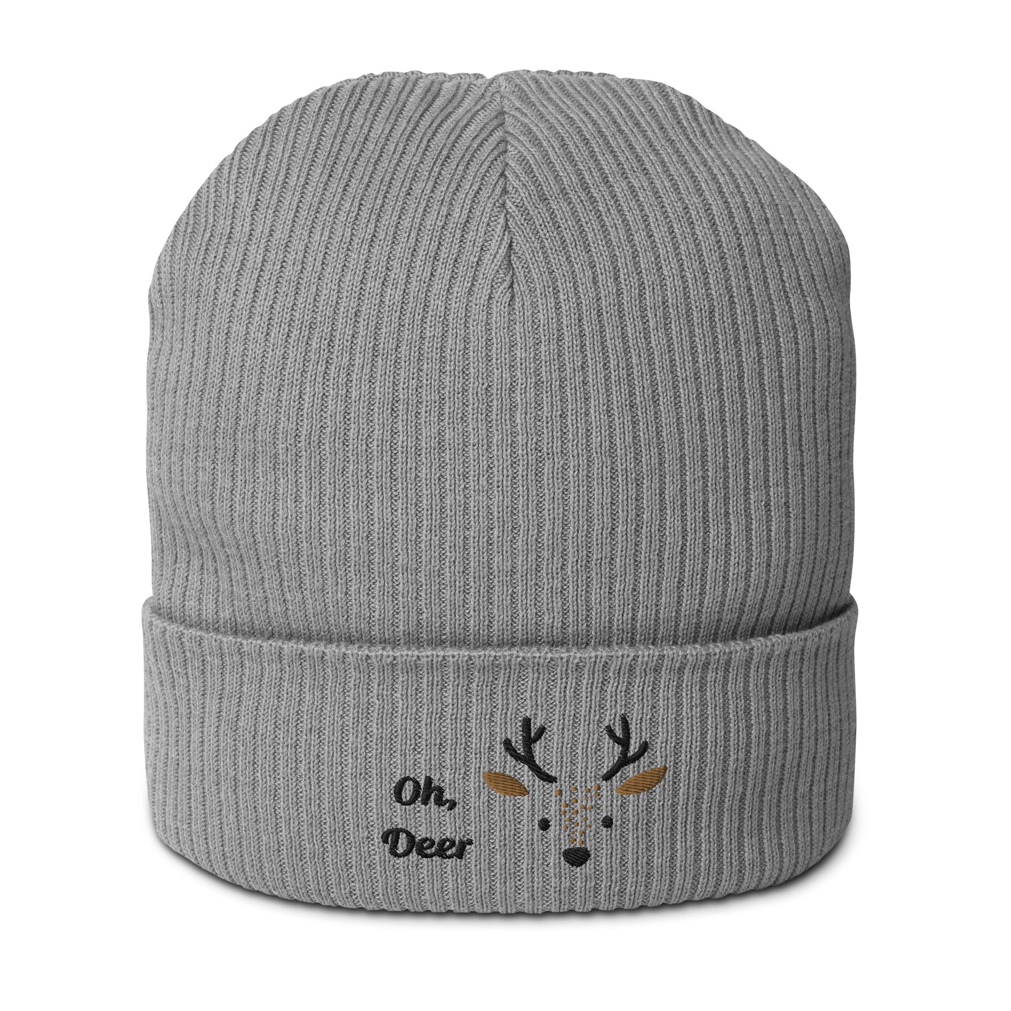 Cute deer embroidered organic ribbed beanie-22