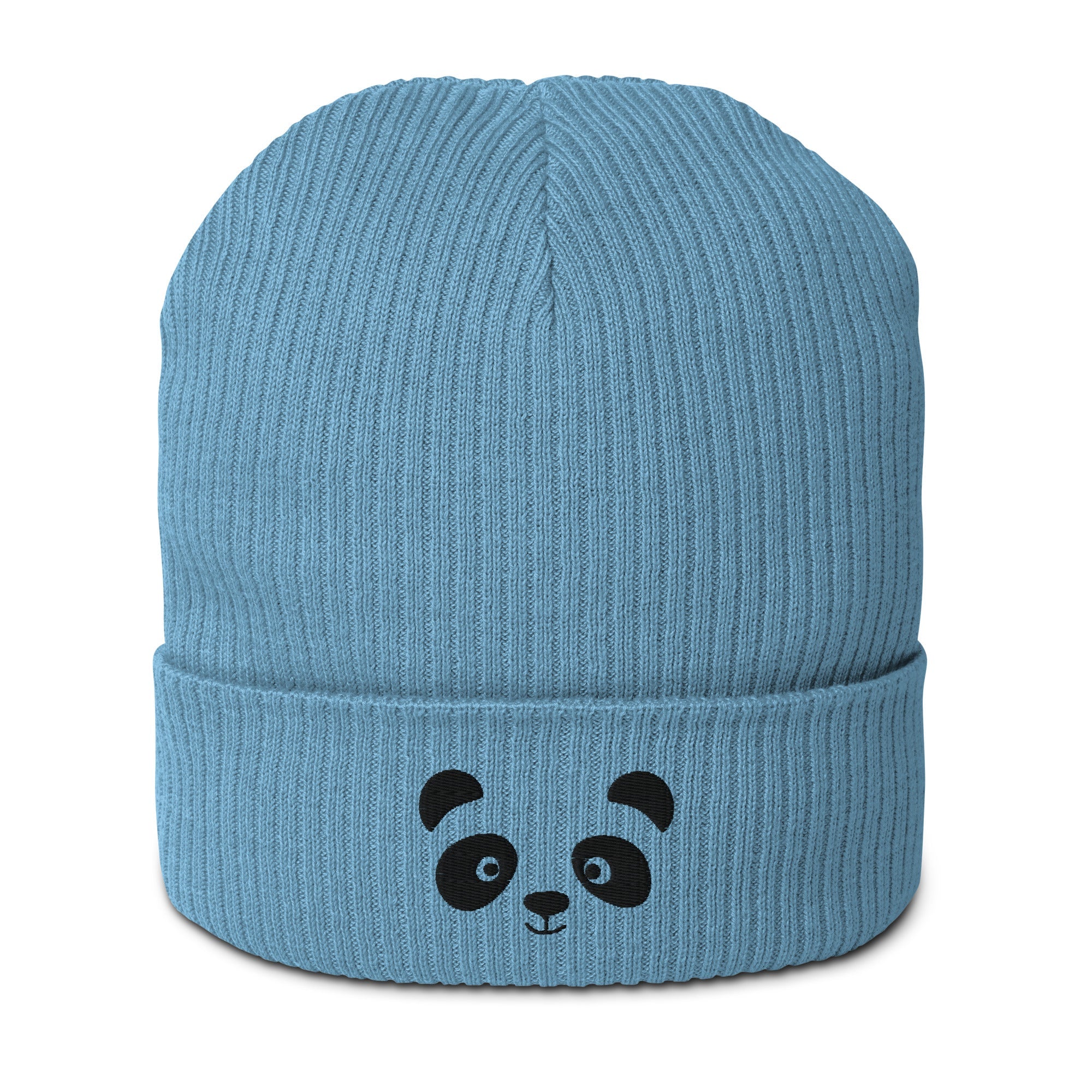 Panda face black embroidered, organic cotton ribbed beanie-8