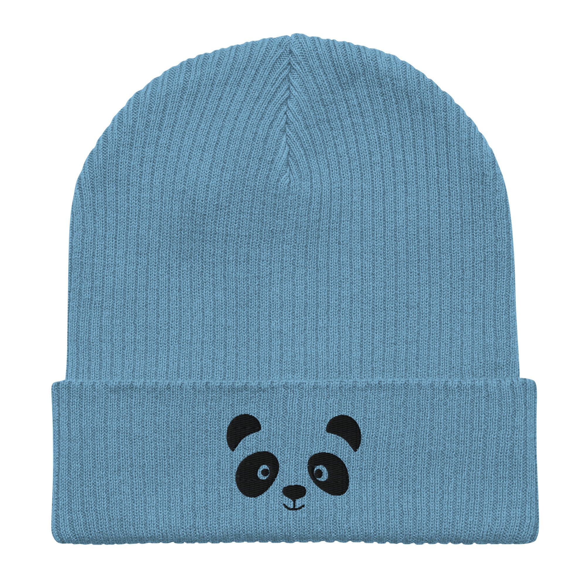Panda face black embroidered, organic cotton ribbed beanie-12