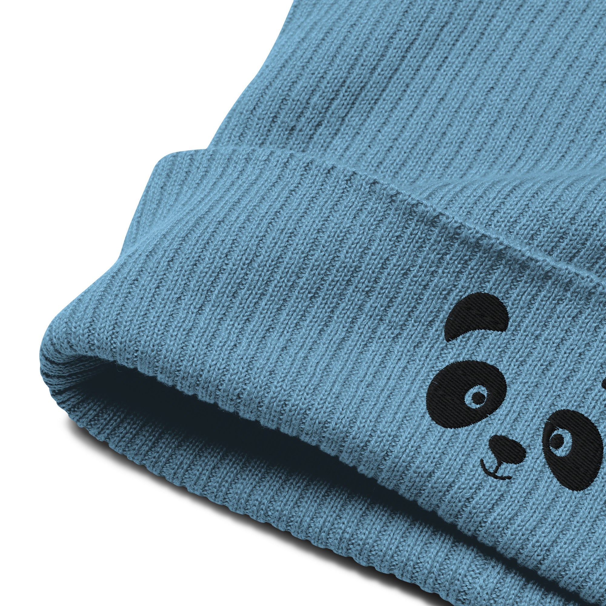 Panda face black embroidered, organic cotton ribbed beanie-9