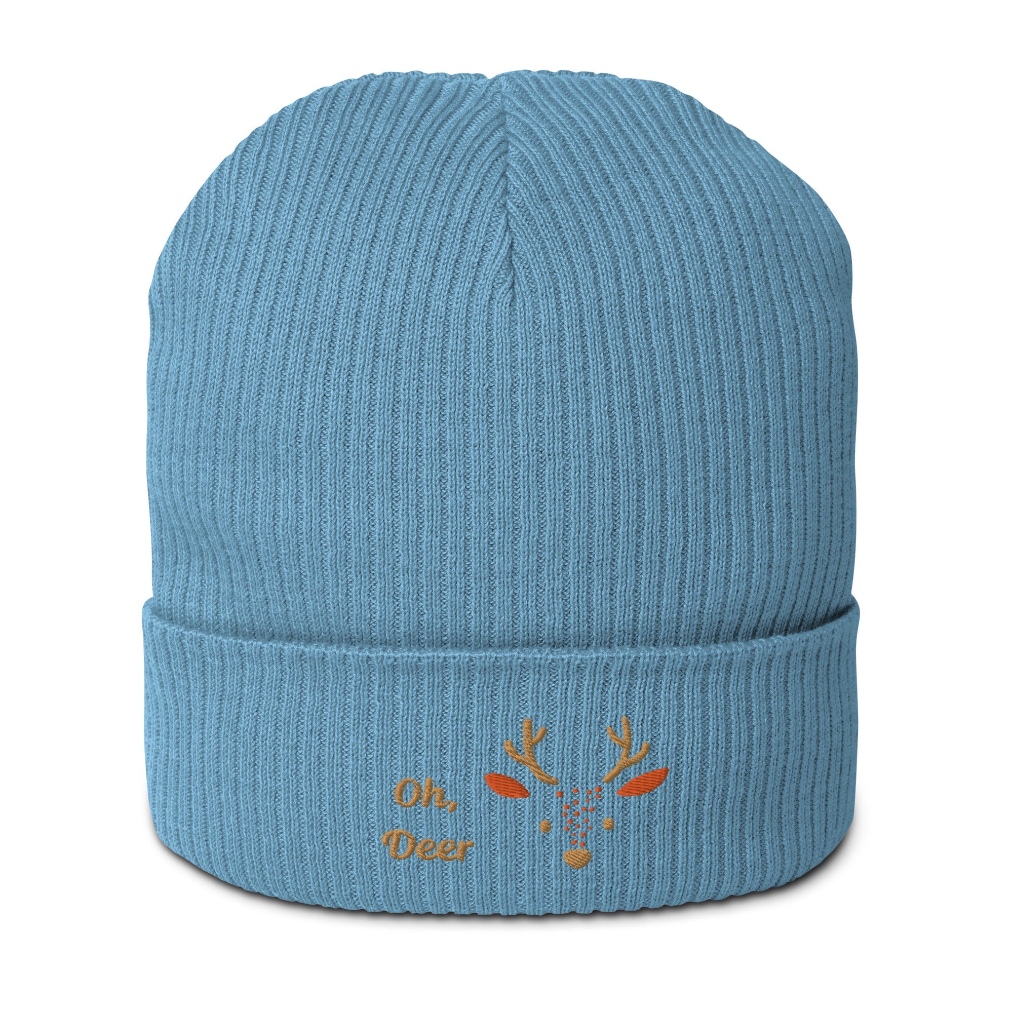 Cute deer embroidered organic ribbed beanie-29