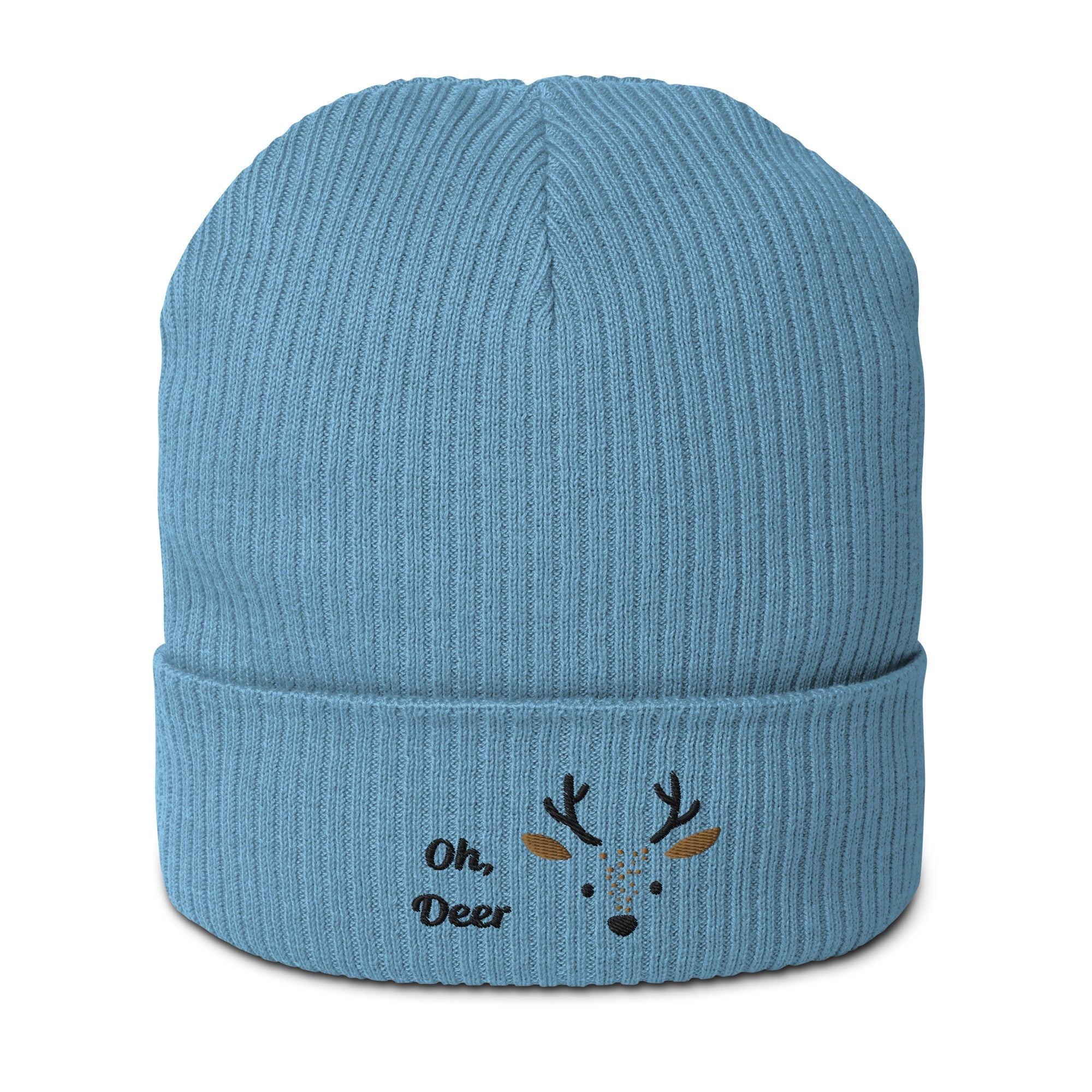 Cute deer embroidered organic ribbed beanie-23