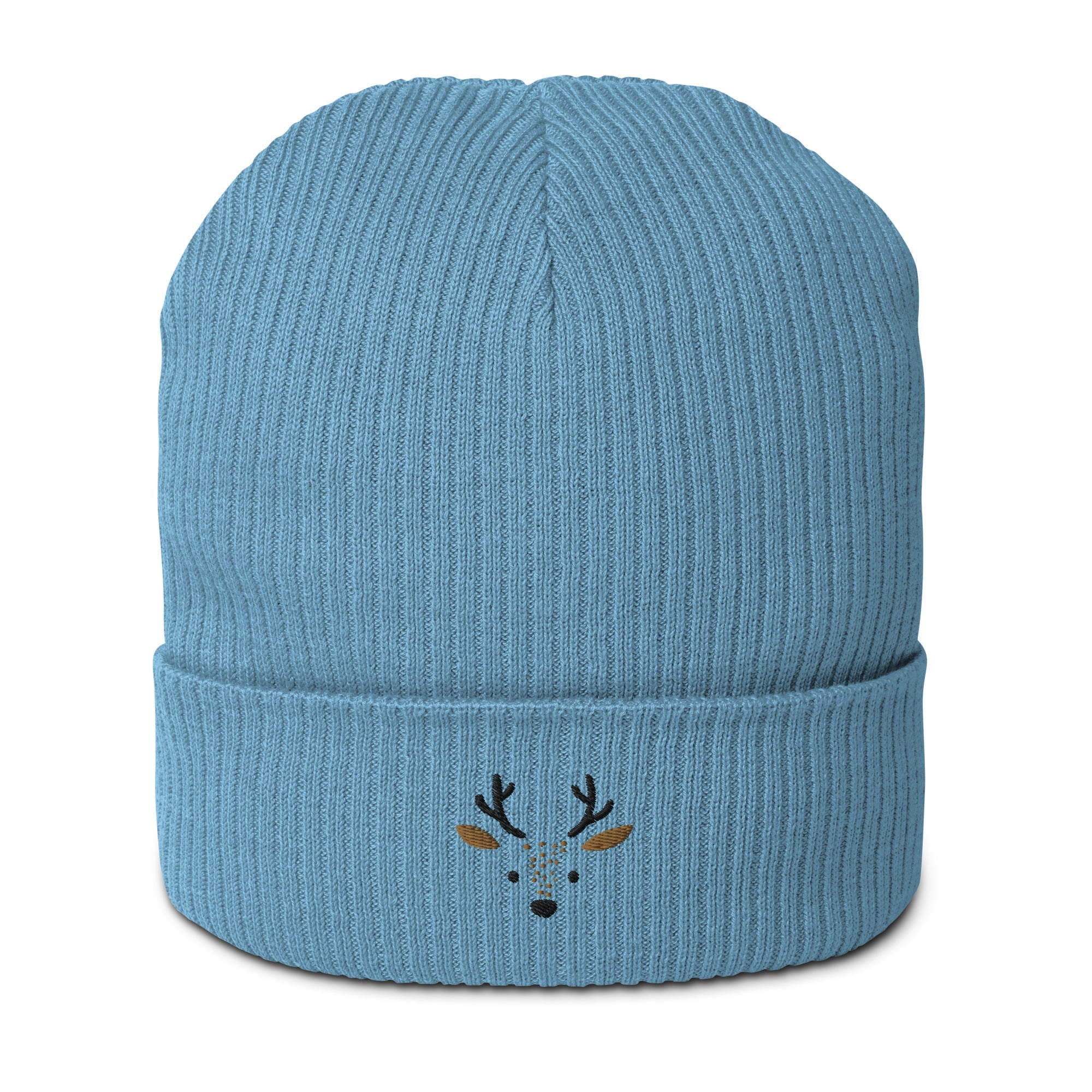 Cute deer embroidered organic ribbed beanie-11