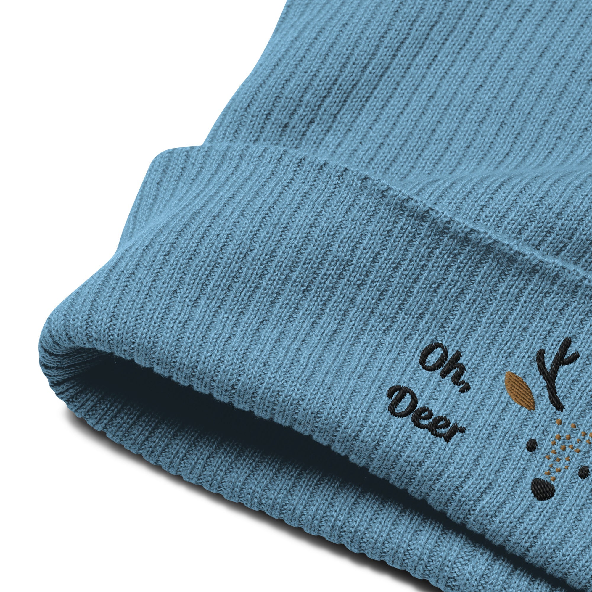 Cute deer embroidered organic ribbed beanie-5