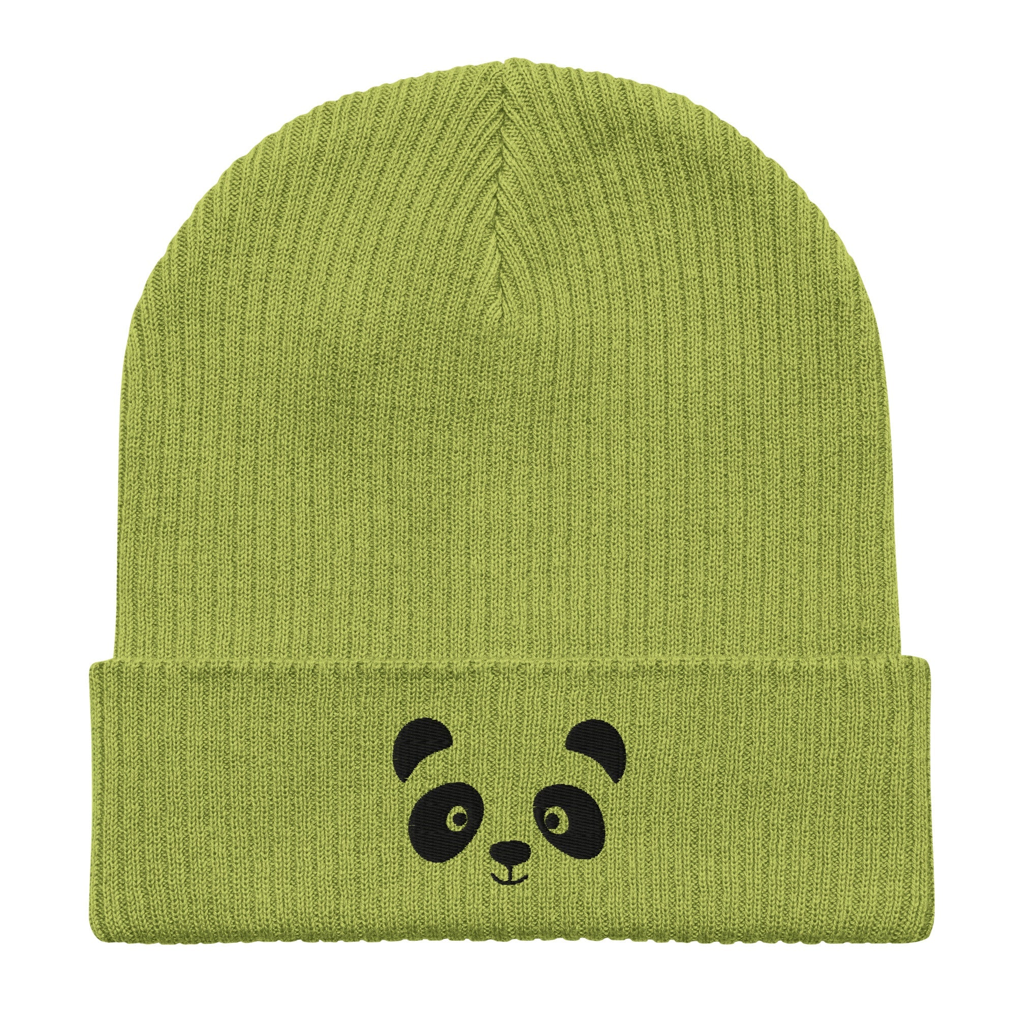 Panda face black embroidered, organic cotton ribbed beanie-27
