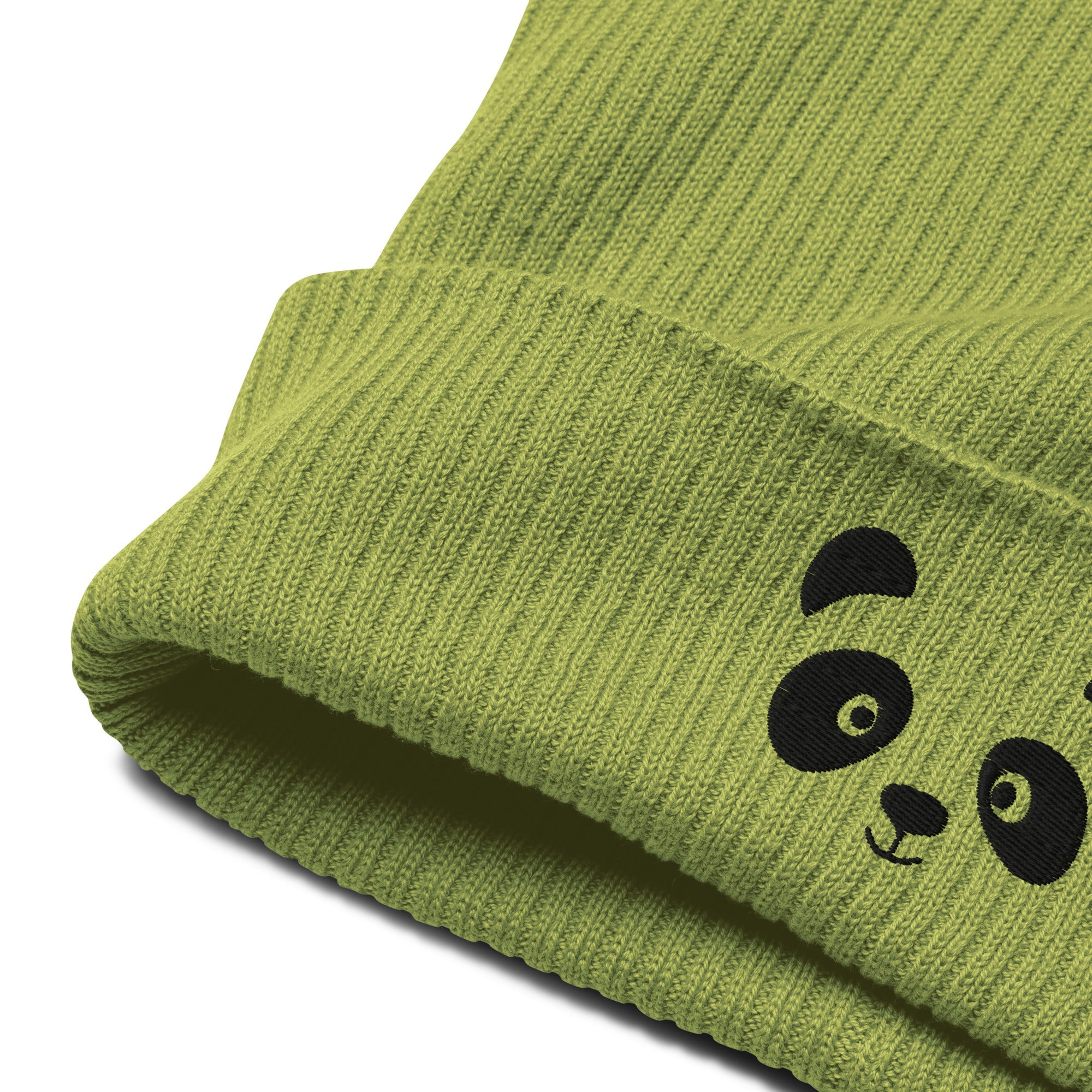 Panda face black embroidered, organic cotton ribbed beanie-25