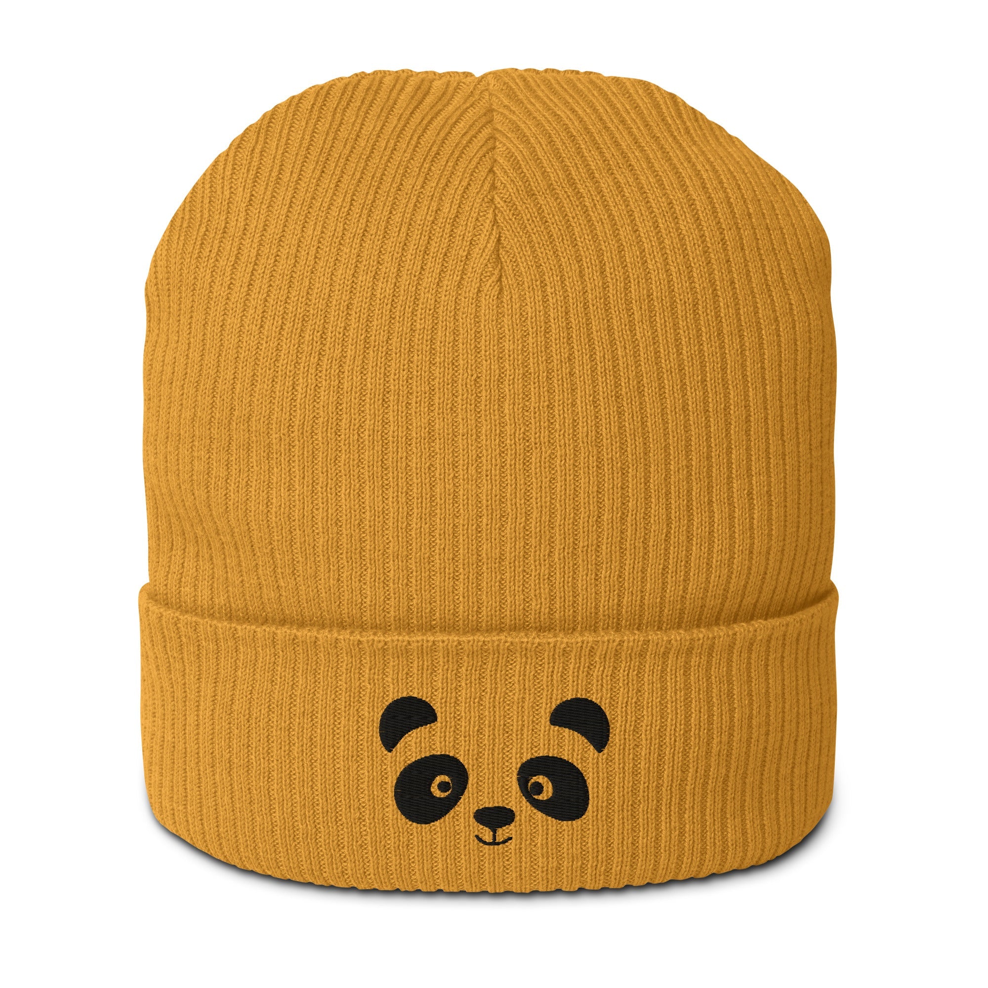 Panda face black embroidered, organic cotton ribbed beanie-17