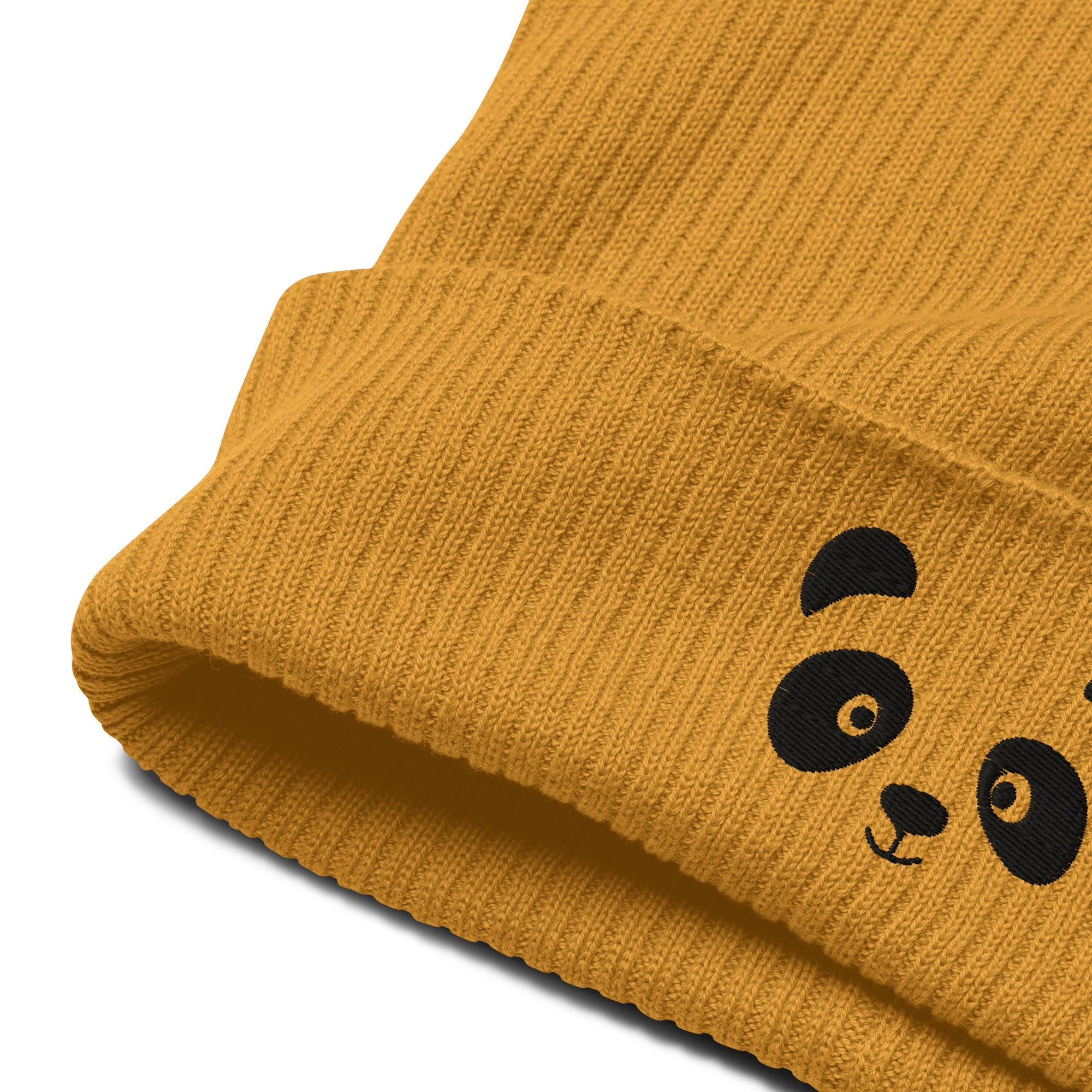 Panda face black embroidered, organic cotton ribbed beanie-18