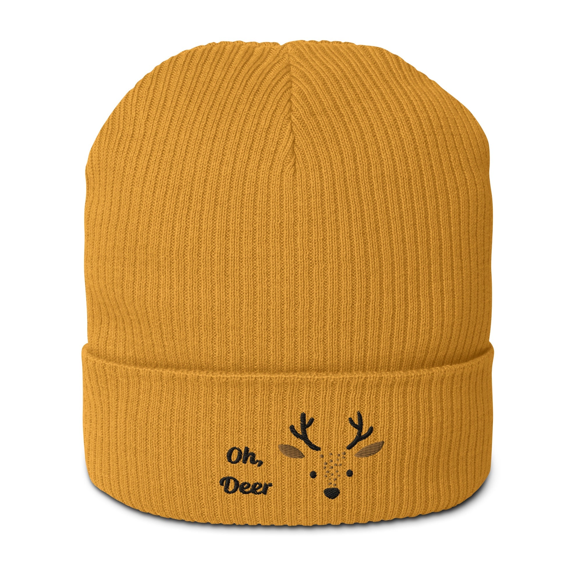 Cute deer embroidered organic ribbed beanie-25