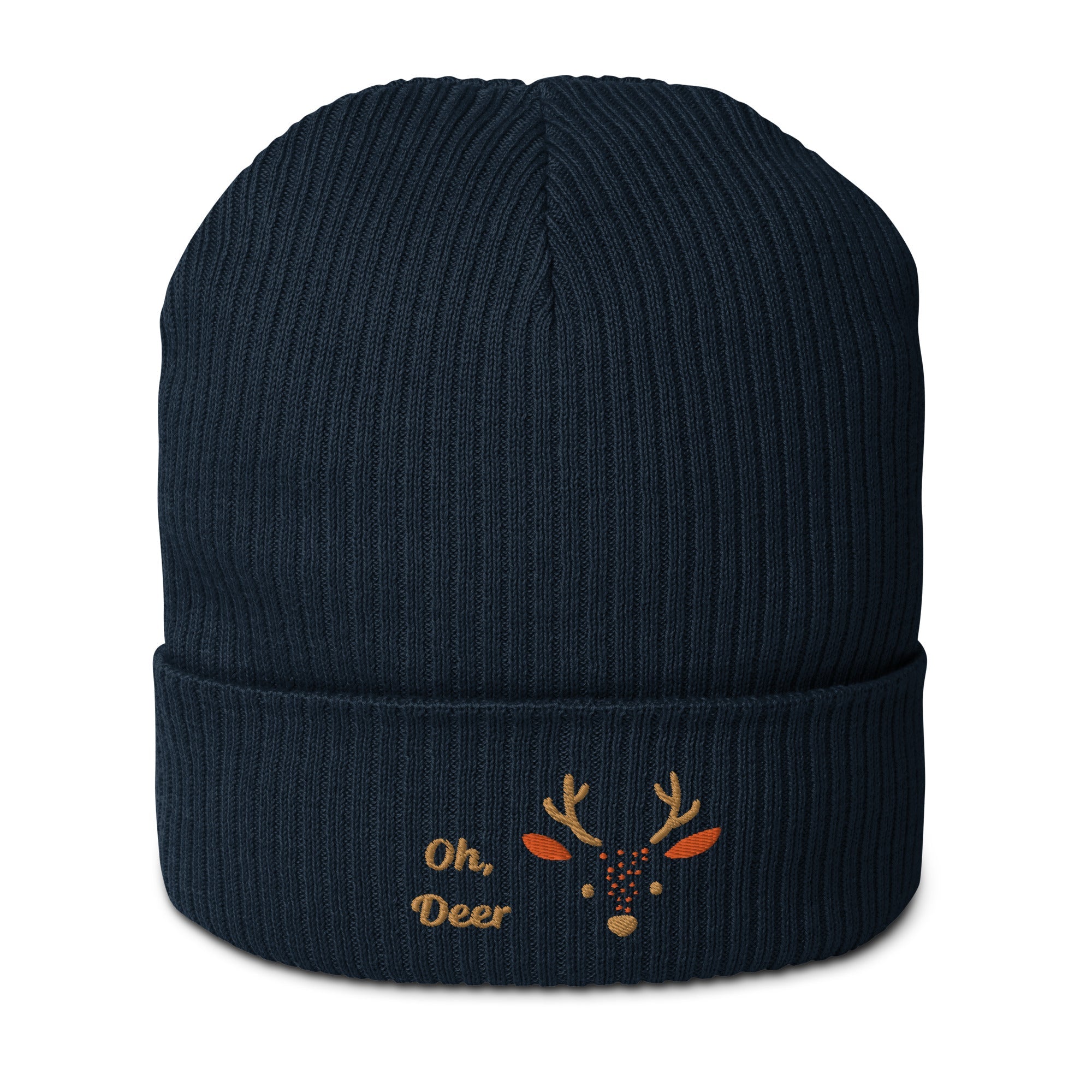 Cute deer embroidered organic ribbed beanie-32