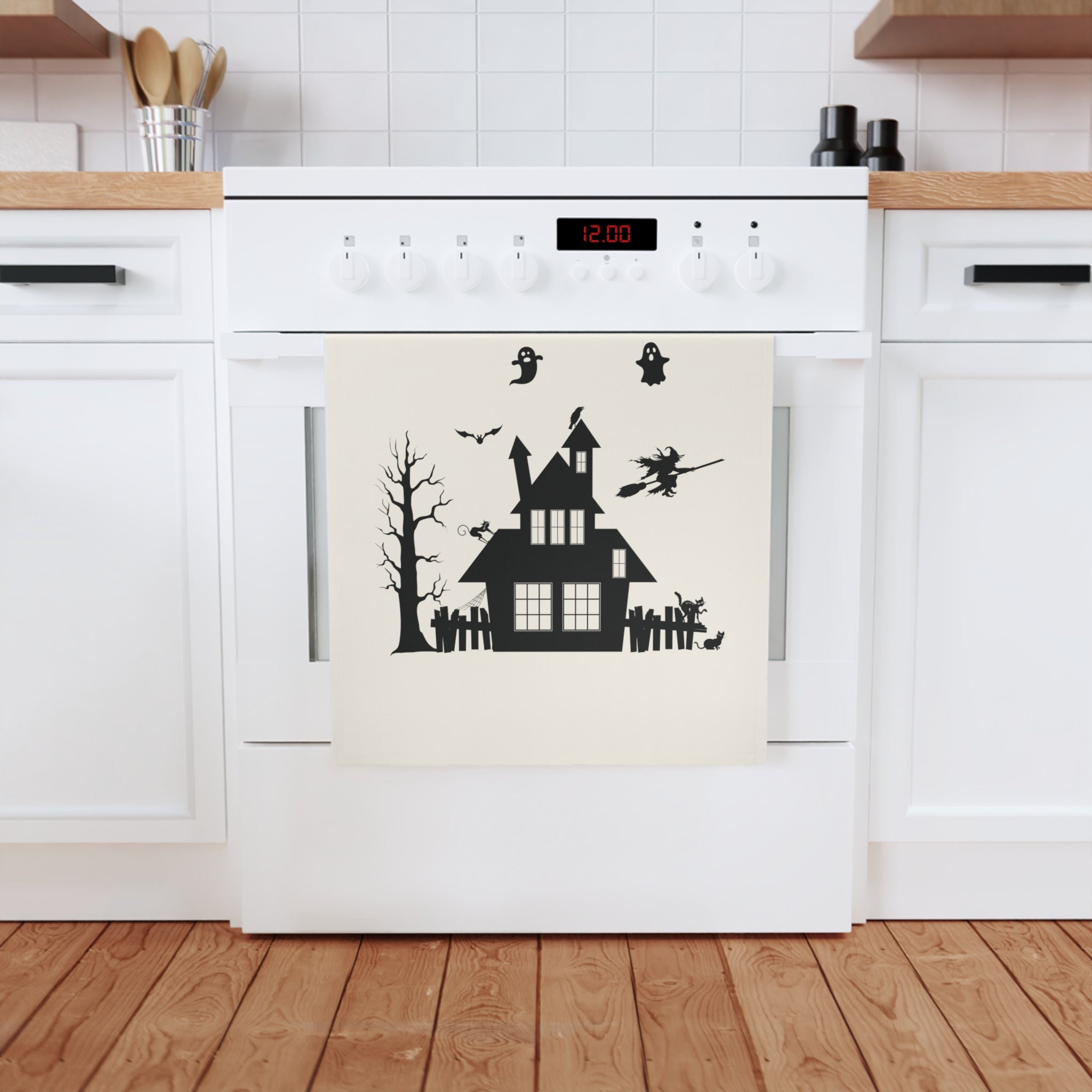 Ghost House Scary Halloween Organic Cotton Tea Towel, 50 x 70 cm, eco-friendly kitchen towel, bathroom hand towel-3