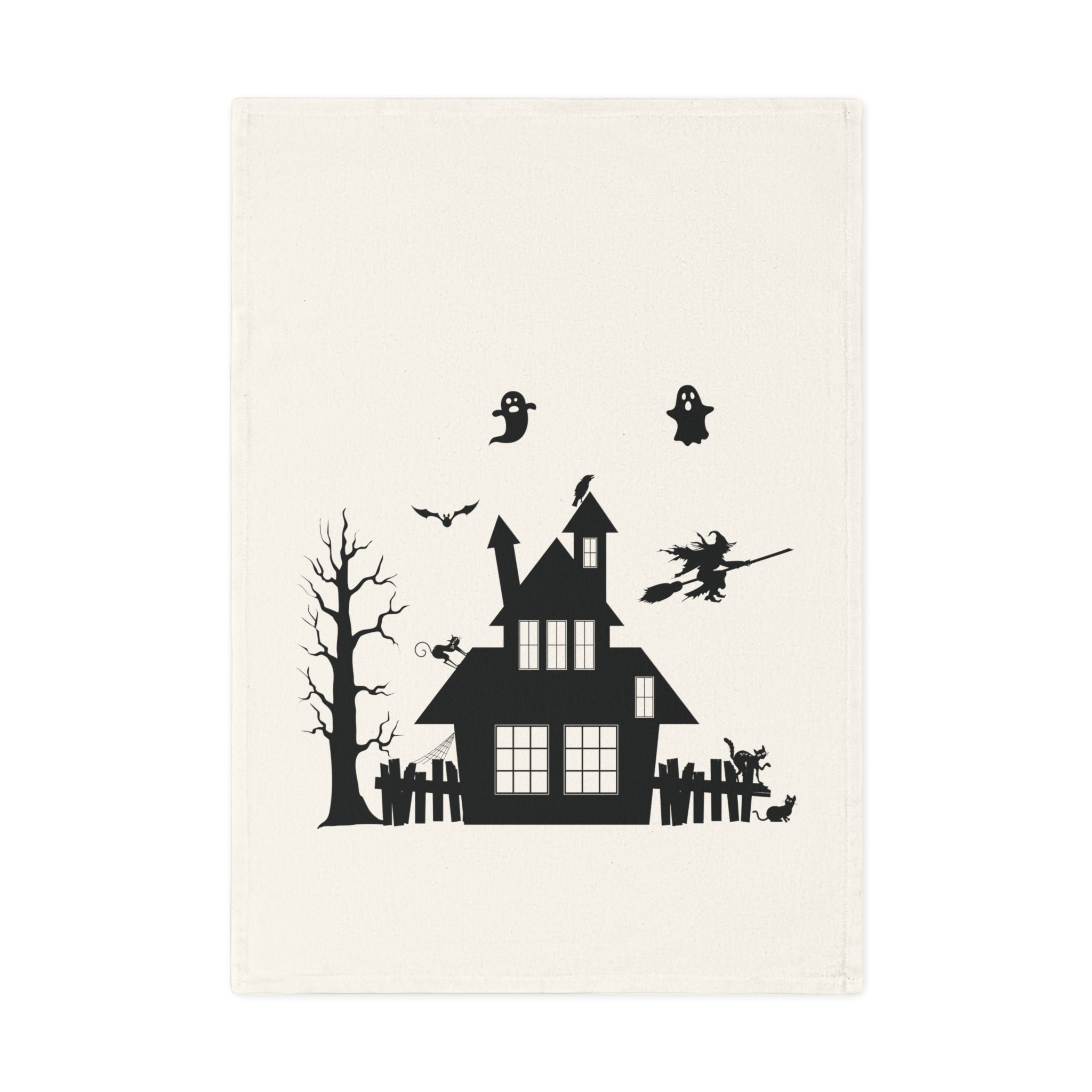 Ghost House Scary Halloween Organic Cotton Tea Towel, 50 x 70 cm, eco-friendly kitchen towel, bathroom hand towel-0