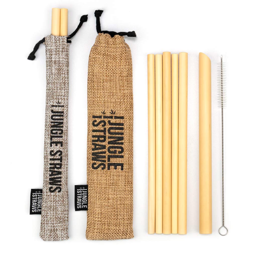 Reusable Bamboo Drinking Straws w/ Natural Jute Bag (Pack of 6)-1