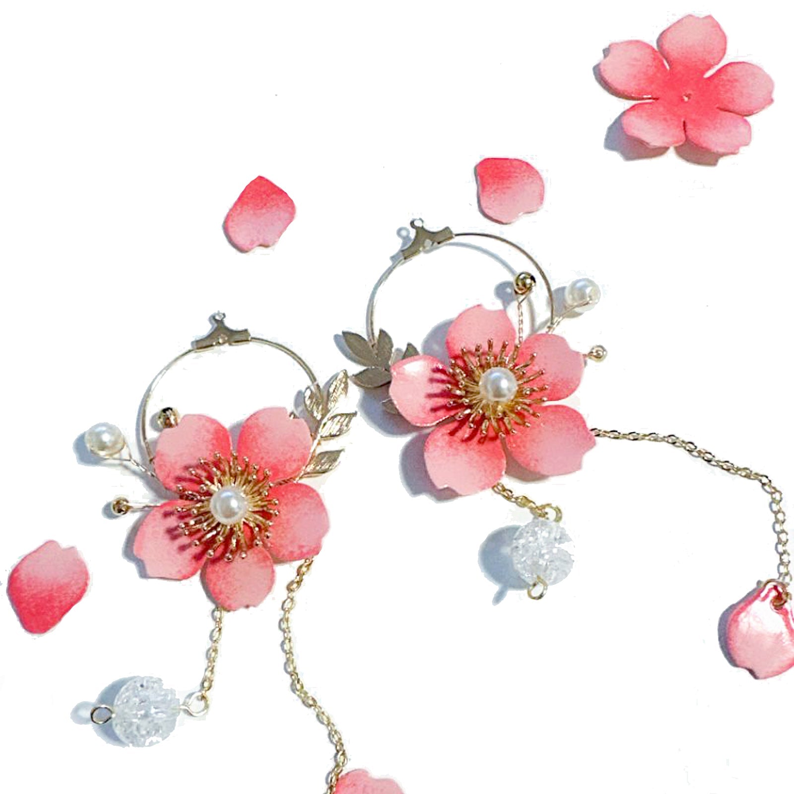 Kirschblüten-Sakura-Mond-Tropfen-Ohrringe - Cherry Blossom Sakura Moon Drop Earrings-2