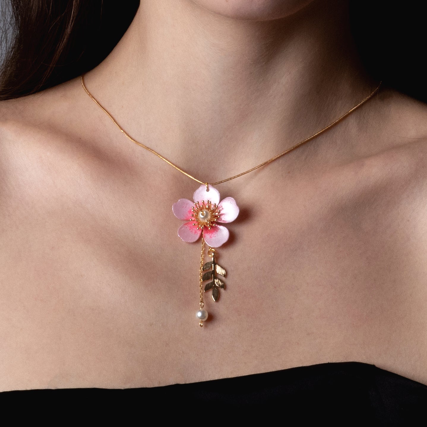 Kirschblüten-Sakura-Frühlingstropfen-Halskette - Cherry Blossom Sakura Spring Drop Necklace-1