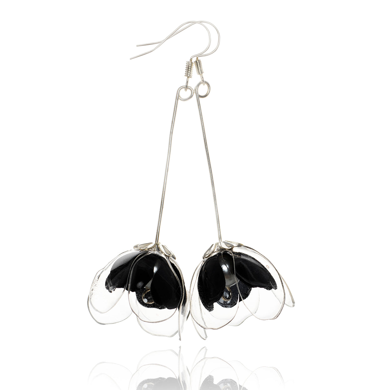 Doppelte Blumen-Ohrhänger - Clear & Black Double-flower Drop Earrings-0