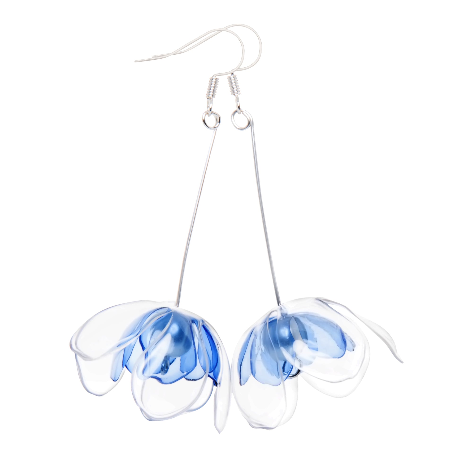 Klare und blaue Doppelblumen-Ohrhänger - Clear & Blue Double-flowers Drop Earrings-0