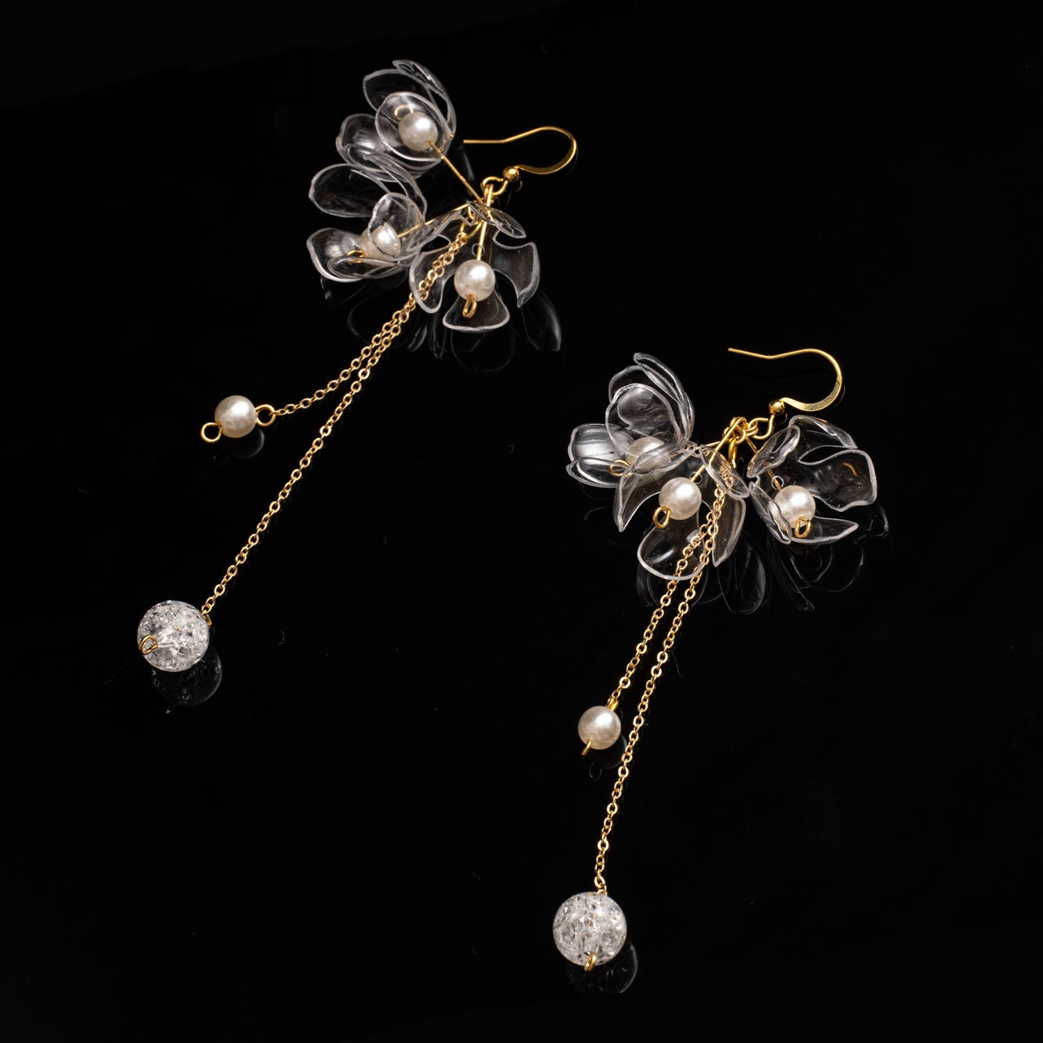 Ohrringe- Clear Triple-flower Drop Earrings-0