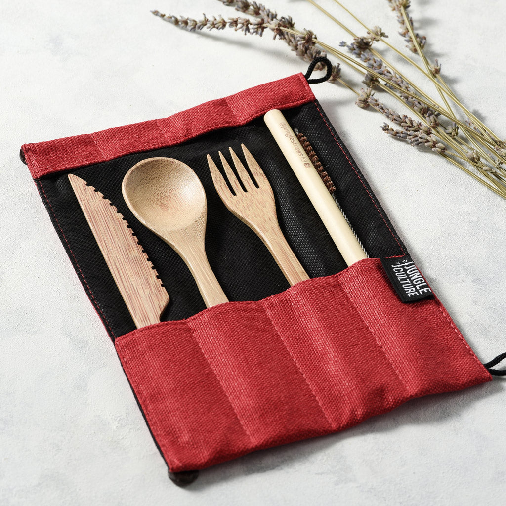 Bamboo Cutlery Set (Dark grey bag)-7