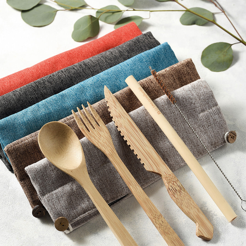 Bamboo Cutlery Set (Dark grey bag)-5