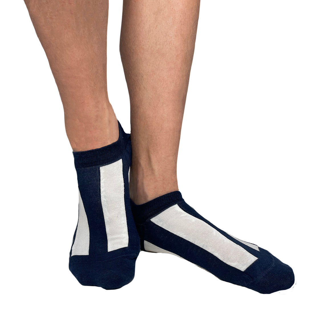 Sneaker socks with Blue and white vertical stripes