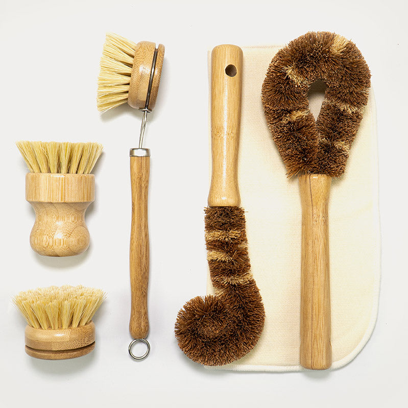 Natural Dish Brushes for Washing Up | Plant Based Kitchen Scrubber Brush (6 Piece Starter Set)-1