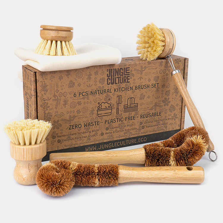 Natural Dish Brushes for Washing Up | Plant Based Kitchen Scrubber Brush (6 Piece Starter Set)-0