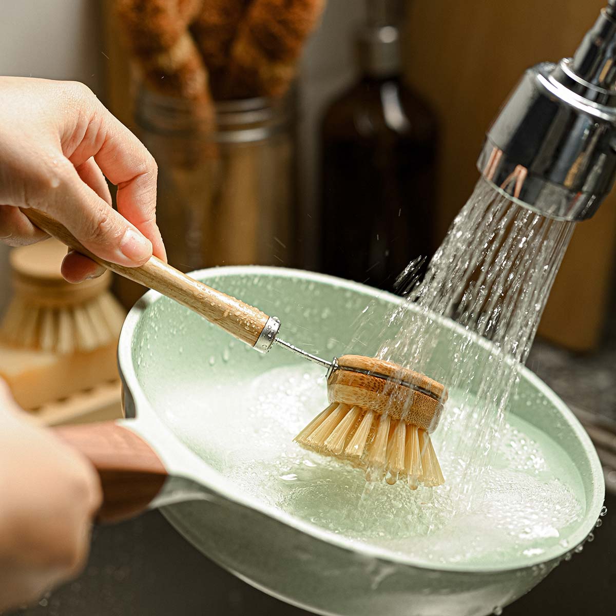 Natural Dish Brushes for Washing Up | Plant Based Kitchen Scrubber Brush (6 Piece Starter Set)-4