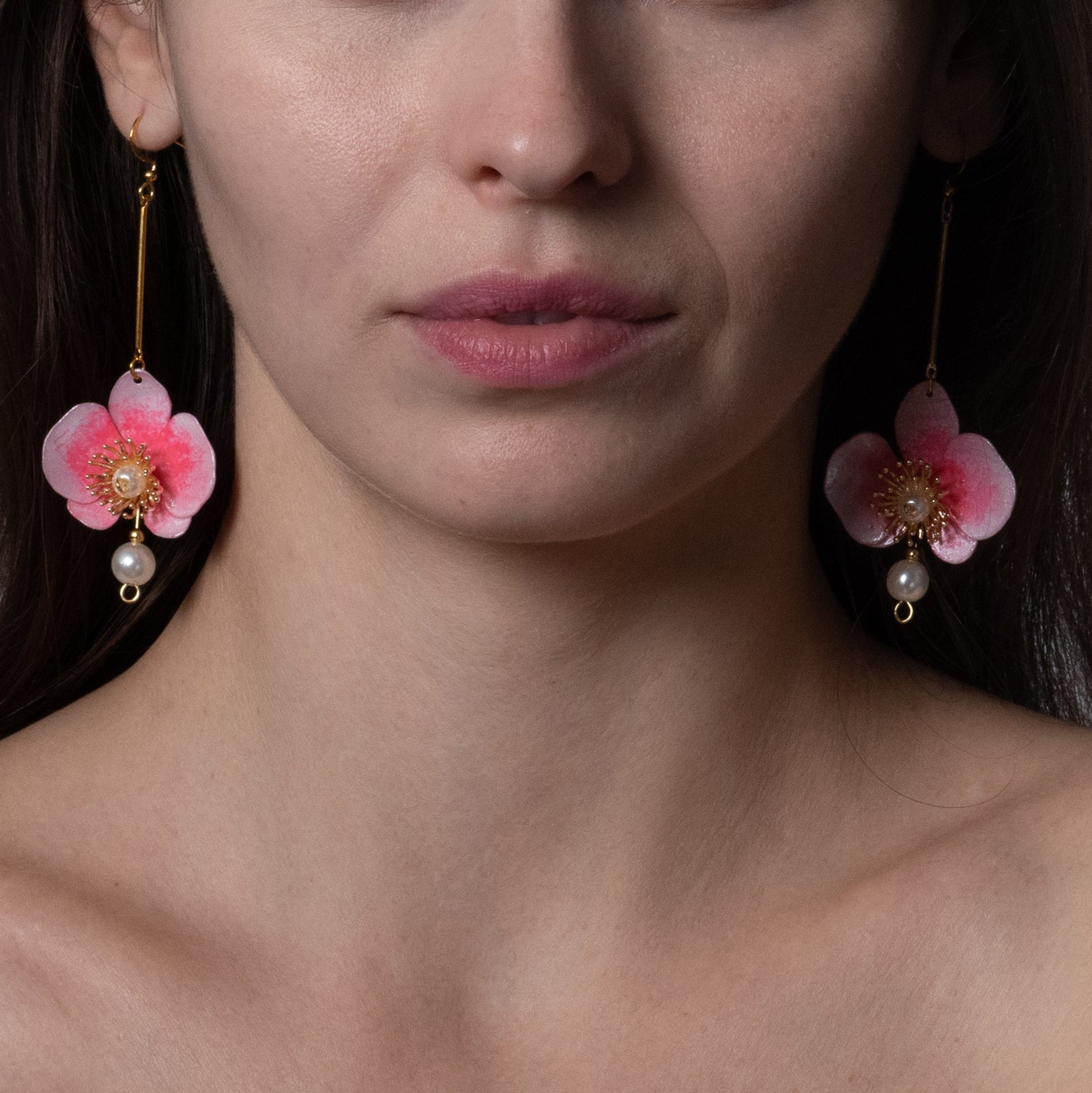 Schmetterling-Orchideen-Perlenohrringe – Rosa - Butterfly Orchid Pearl Earrings - Pink-3