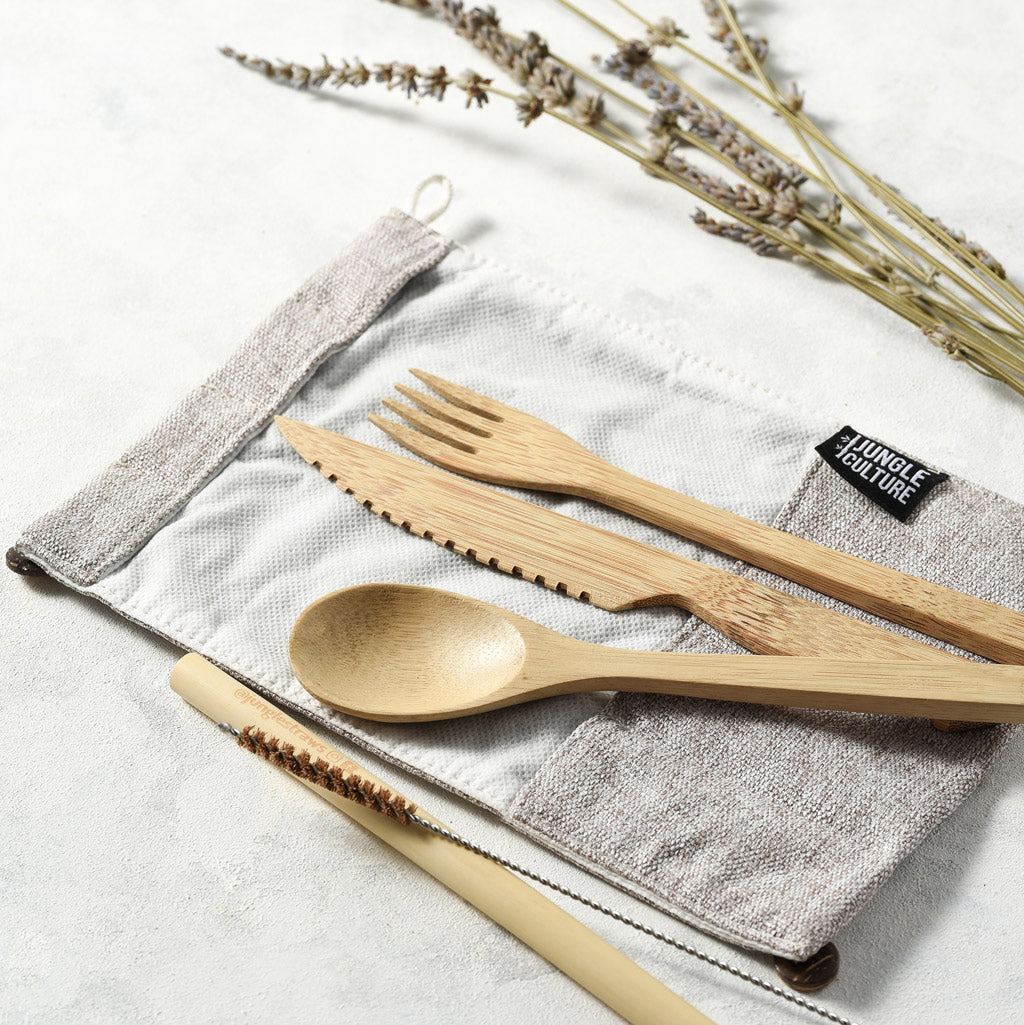 Bamboo Cutlery Set (Dark grey bag)-1