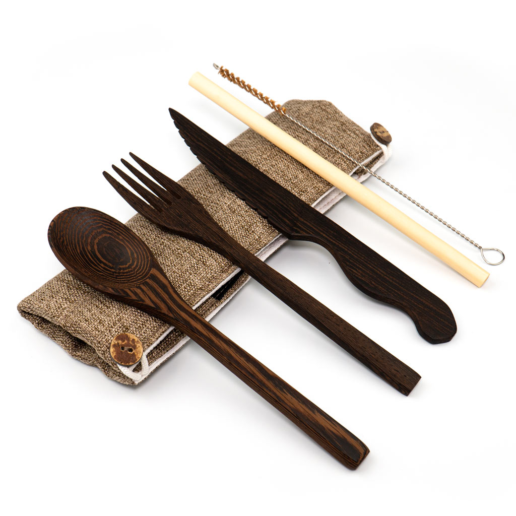 Dark Wood Cutlery Set (Brown bag)-0
