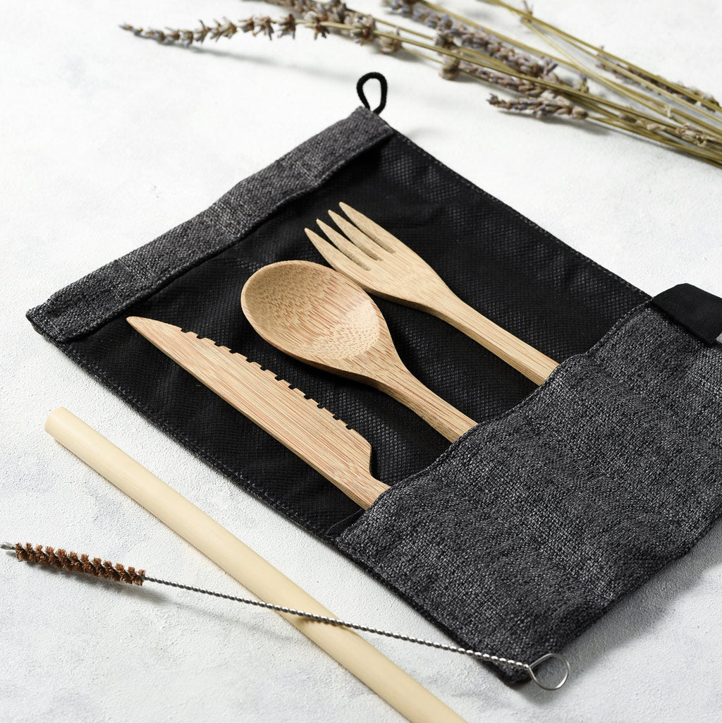 Bamboo Cutlery Set (Brown bag)-1